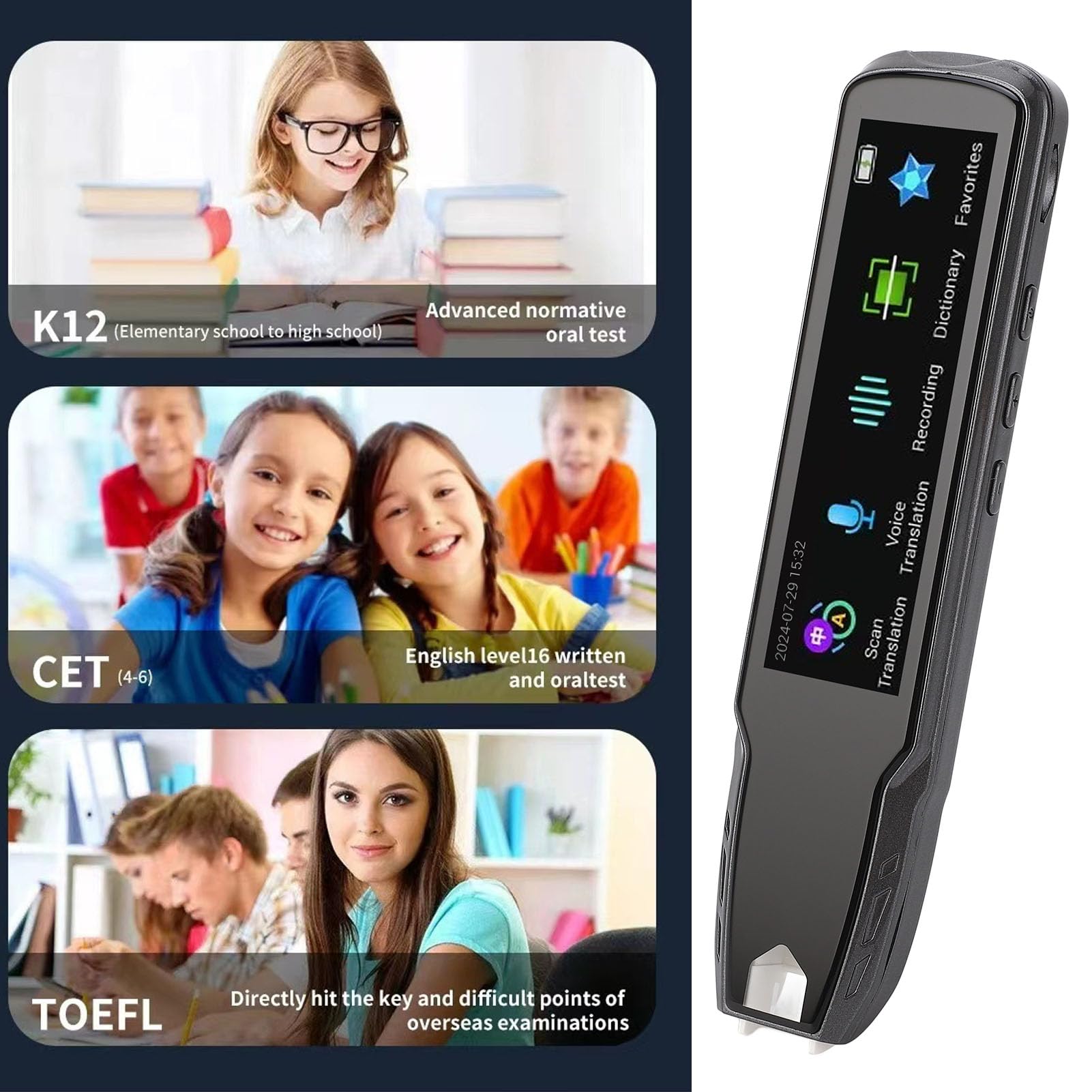 Fafeicy Penna per Traduzione Penna Traduttore Lingua Portatile con Scansione di Online Offline Funzione di Registrazione 1050mAh 2,75 Milioni di Vocaboli per Studenti Viaggiatori Lettura Libri (GRAY)