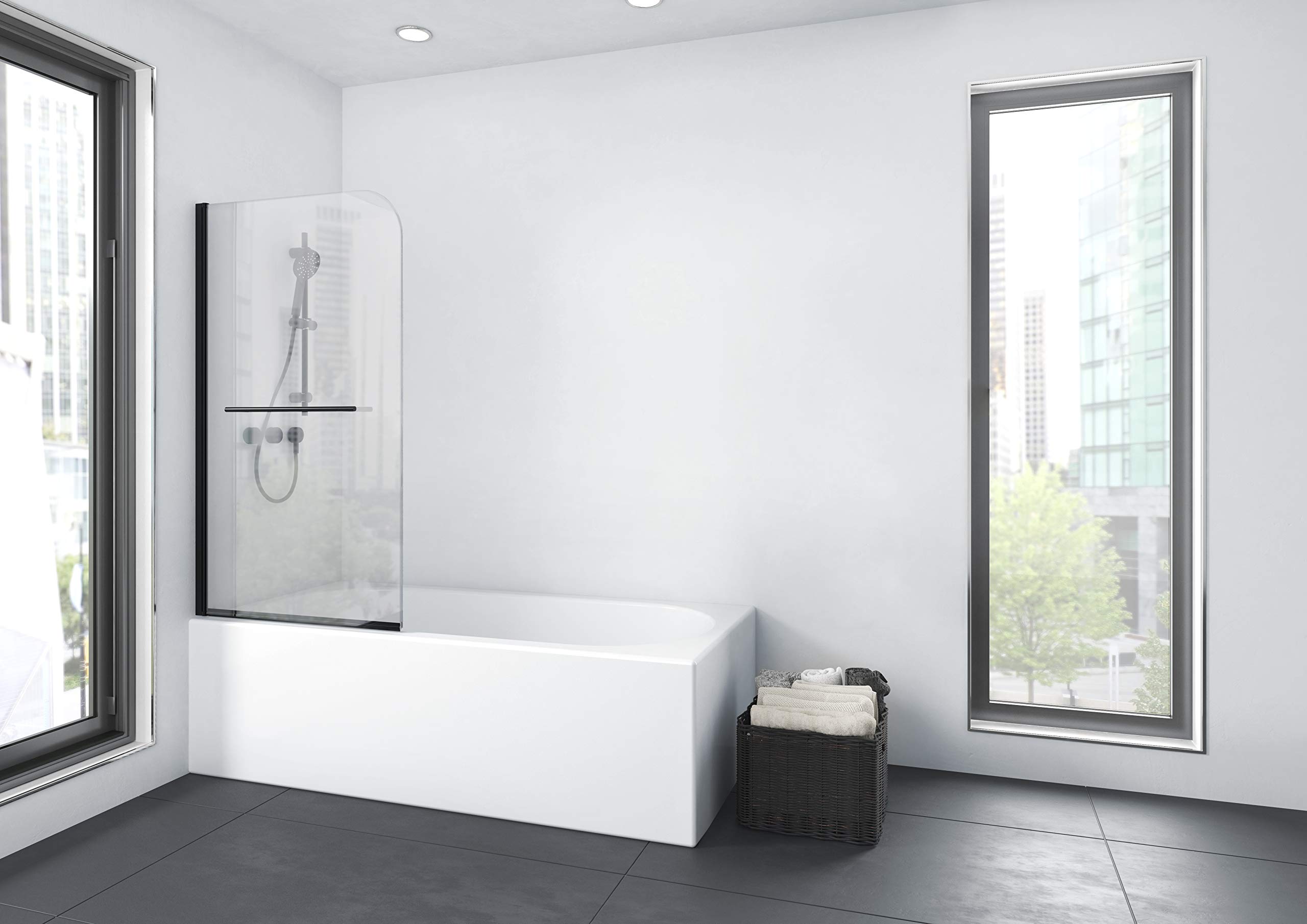 Mampara de ducha CITY 75 x 140 cm - abatible en una parte - montable en ambos lados - vidrio de seguridad monocapa de 4 mm de espesor - diseño negro mate