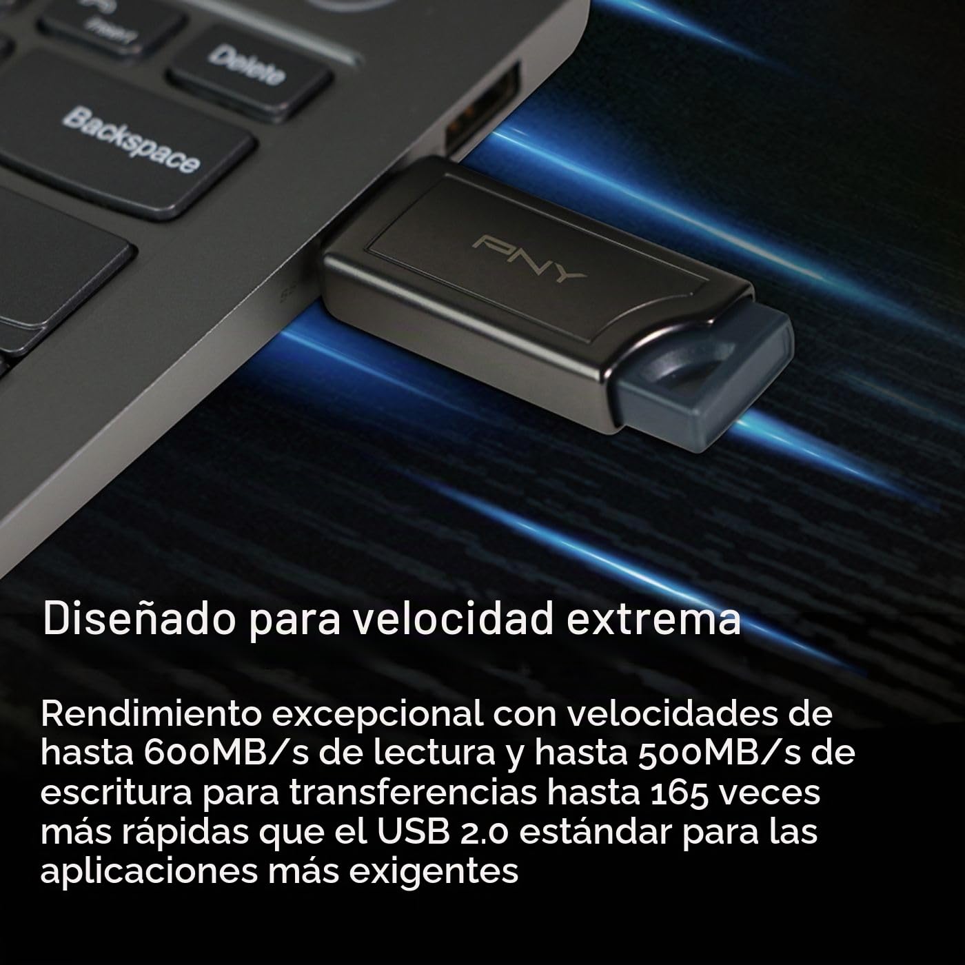 PNY Unidad Flash 512GB Pro Elite V2 USB 3.2 Gen 2, Velocidad de Lectura de hasta 600 MB/s