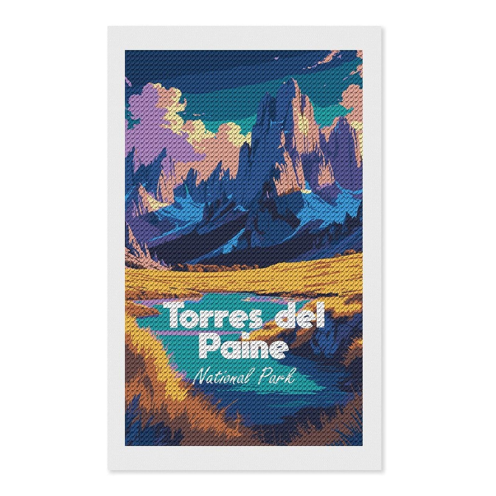 Junmoney Torres Del Paine National Park Full Drill Diamond Painting Kit 12"x20", for Teens, Adhesive Canvas, Bedroom Decor, Holiday Gift Idea