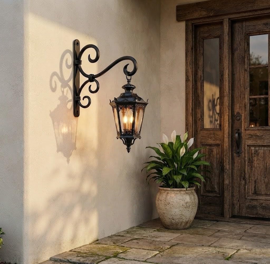 Decorative Wall Bracket Hook, 20x18 cm, Antique Gold Finish | Scrollwork Design, Indoor & Outdoor Use, Lantern & Planter Hook, Iron Construction, Easy Wall Mount-image-40