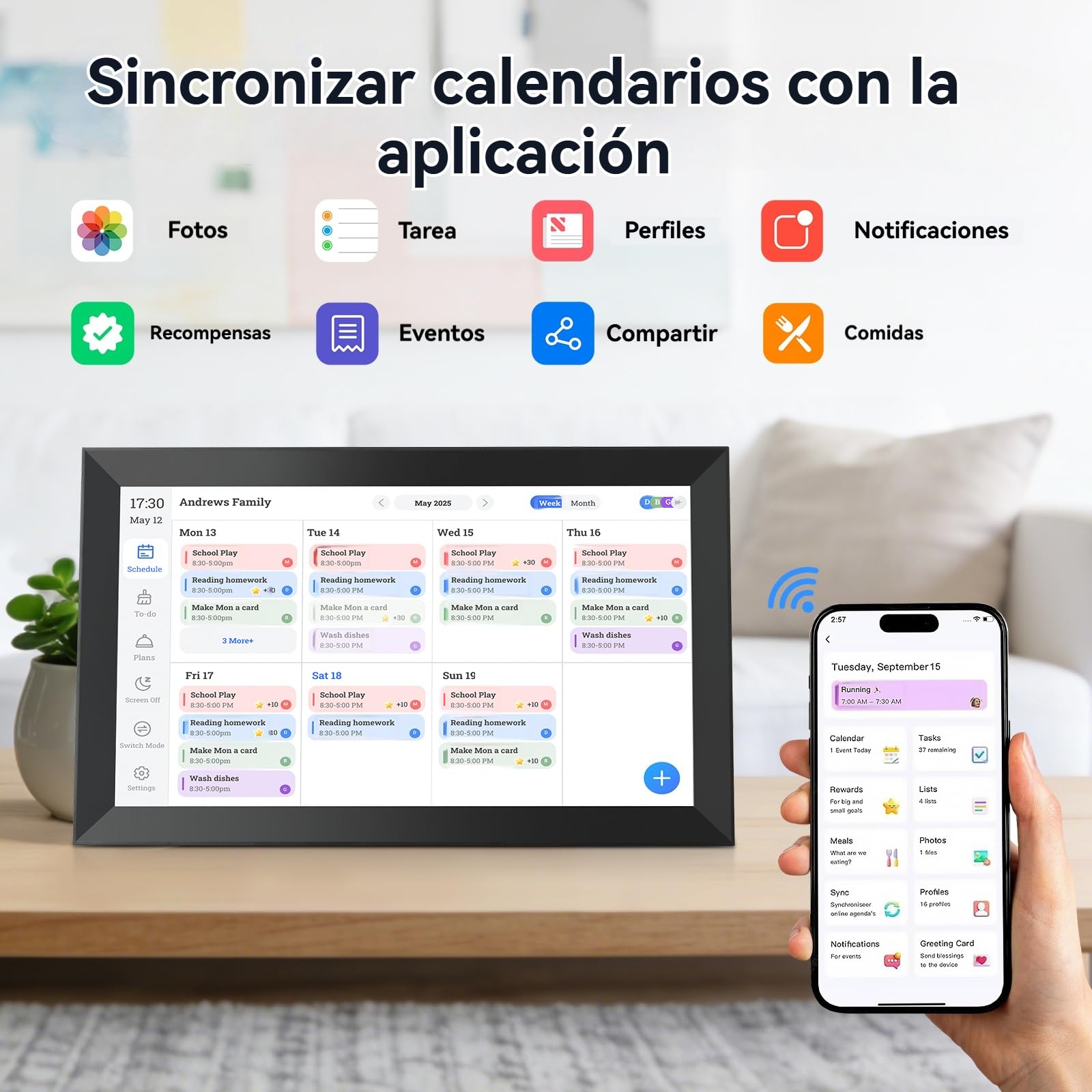 Calendario Digital 15,6 Pulgadas - 32GB Full HD Marco de Fotos Digital y Pantalla táctil interactiva Planning Familiar |Plan de Comidas |Calendario Alzheimer |Programa Reuniones |Modo de Suspensión