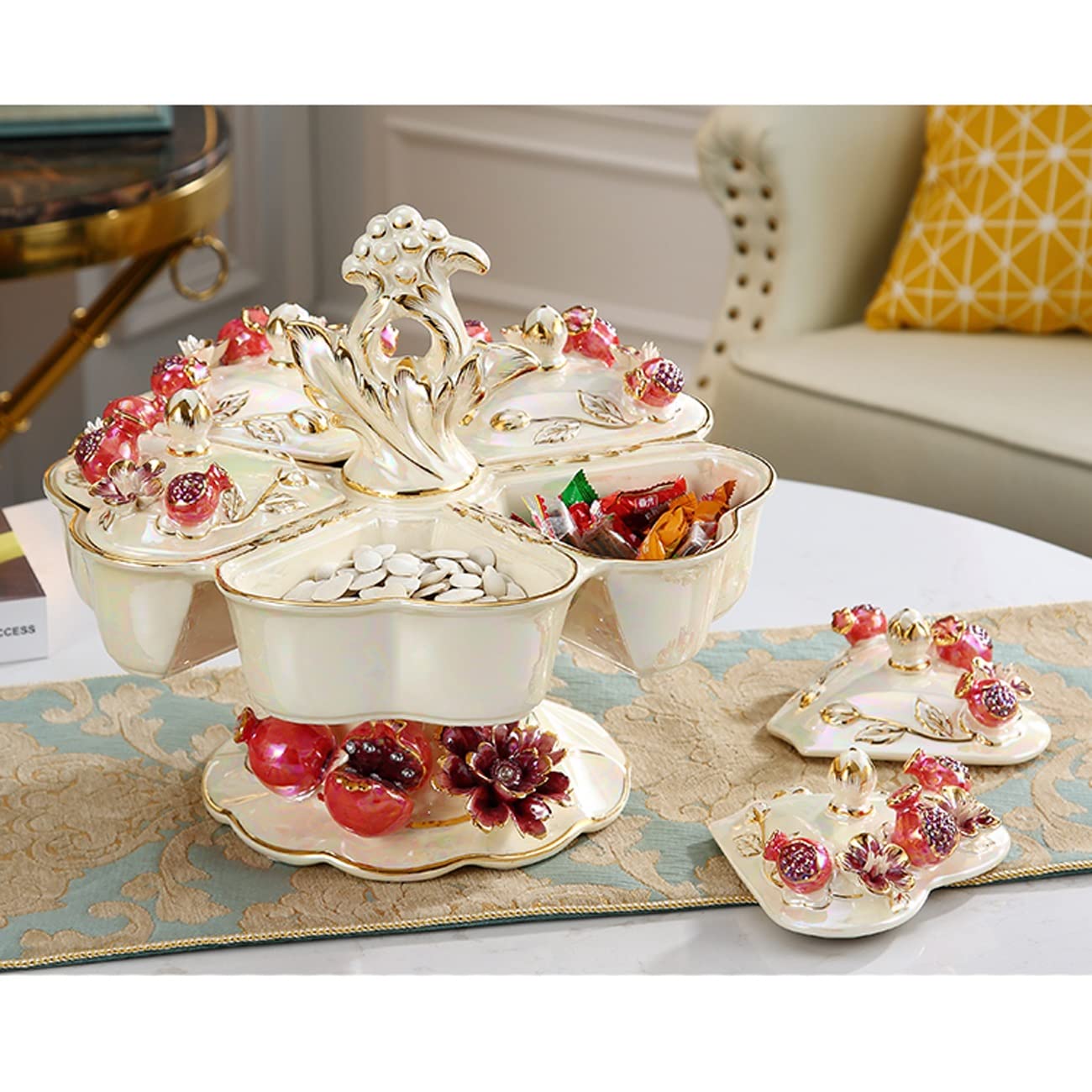 plateau à fruits, Assiette de fruits secs rotative à 5 grilles(Red)