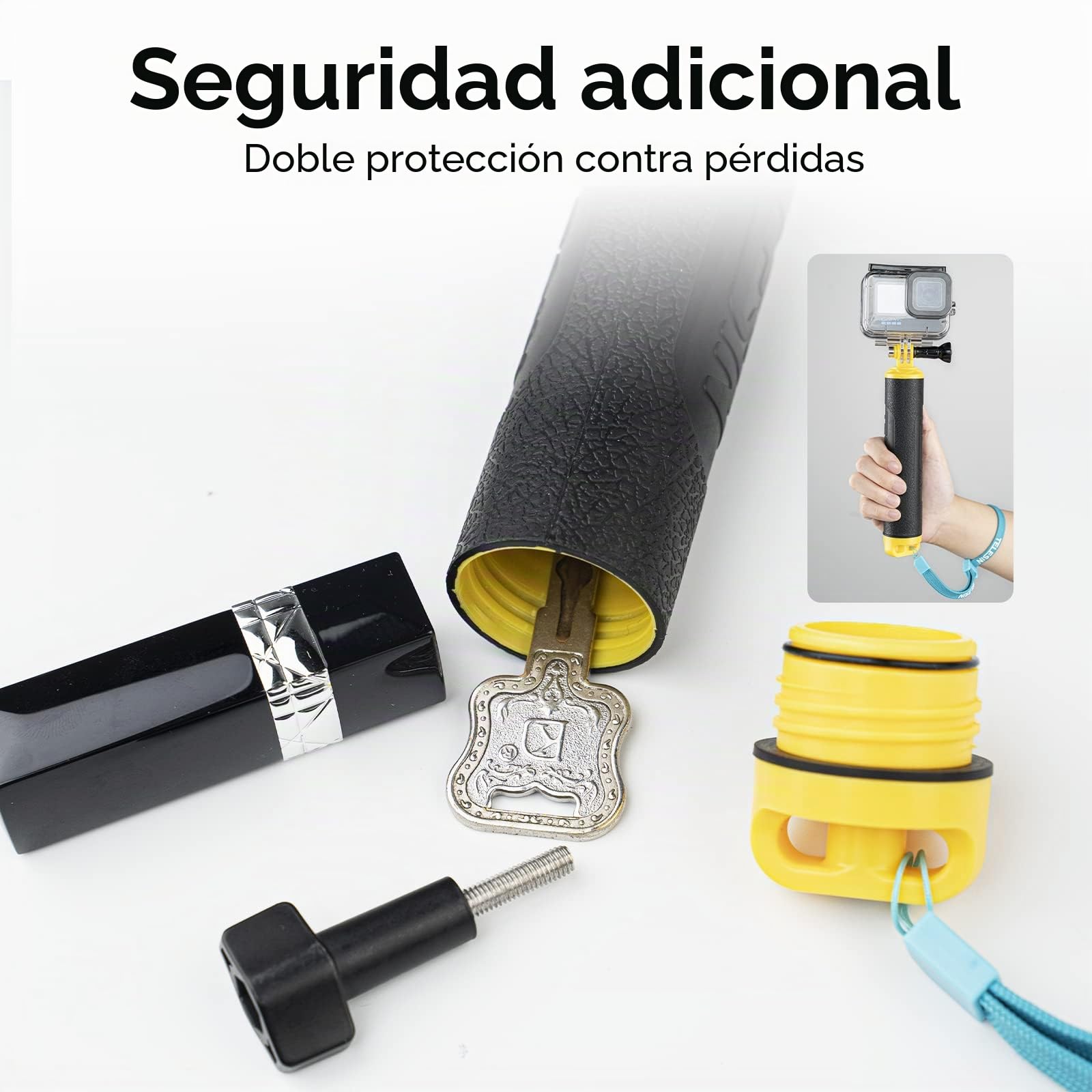 TELESIN Mango Palo Flotante Impermeable para Hero 12 11 10 9 8 7 6 5 4 3 2, MAX, Palo Selfie subacuático Palo Flotante Impermeable con Agarre Antideslizante para la mayoría de Las cámaras acción
