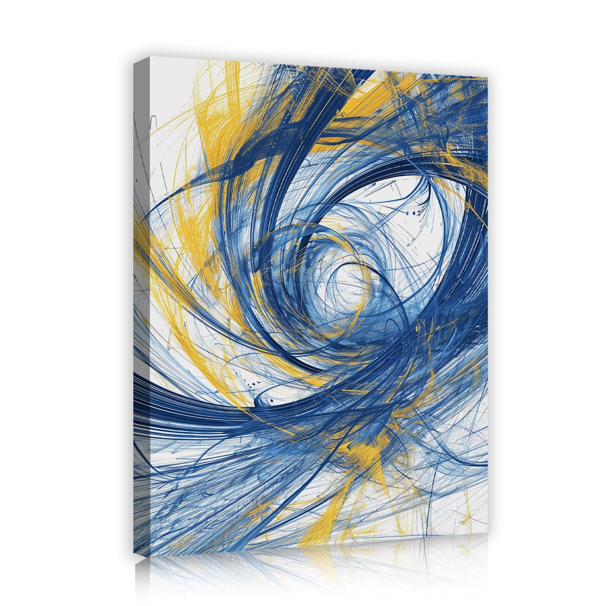 TOANGWALL Abstract Blue Yellow Canvas Wall Art Fluid Waves Print Modern Line Swirls Geometric Framed Mural Pictures for Living Room Bed Office Decor 50x60cm