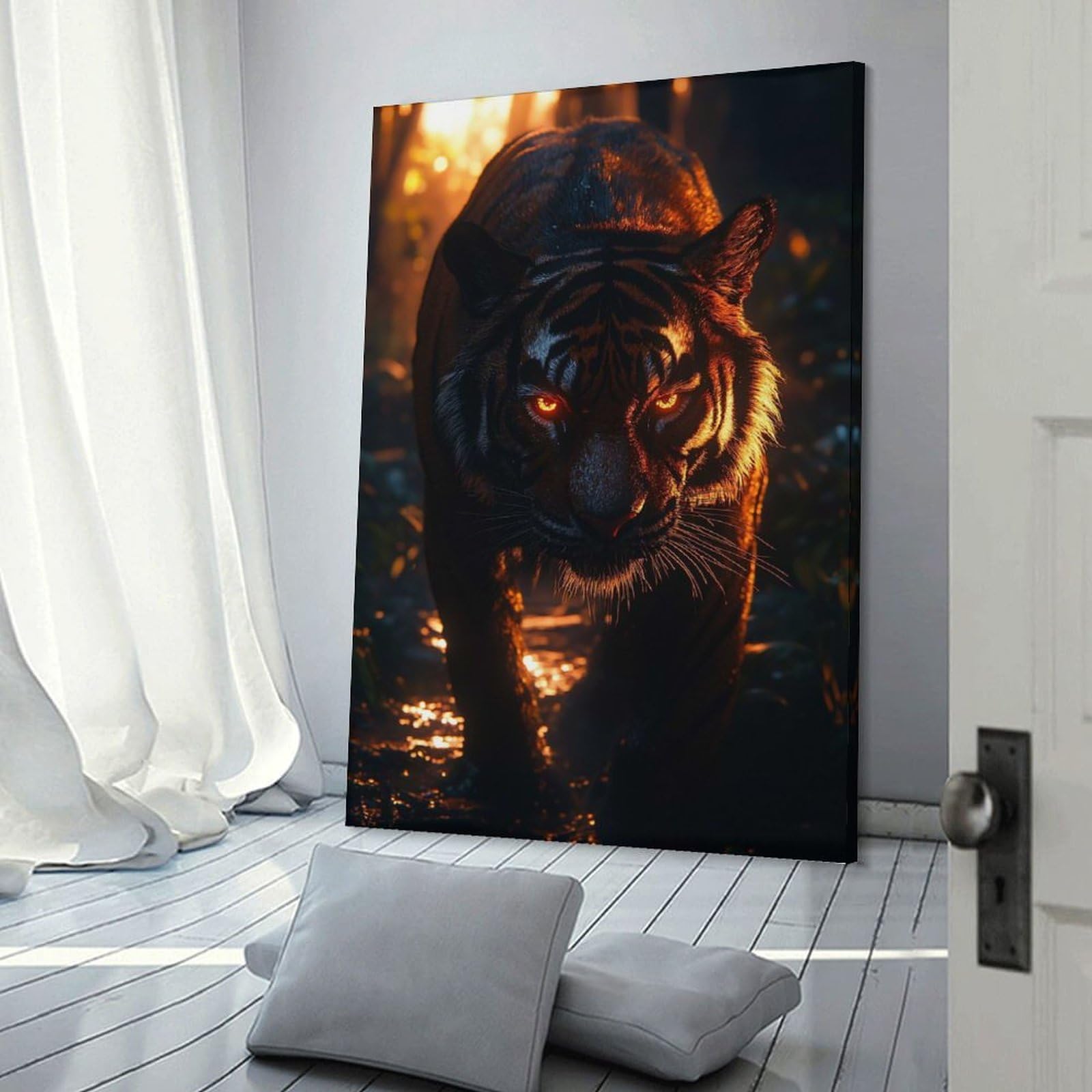 Junmoney Glowing Tiger in The Jungle Hanging Wall Art 08x12inch(20x30cm), for Study, Office Or Focused Interiors, Wall Art That Adds Style to Work Areas
