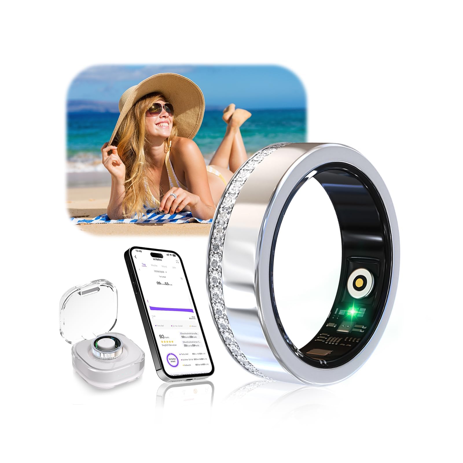 Smart Ring von Diamanten Umgeben und Kabelloses