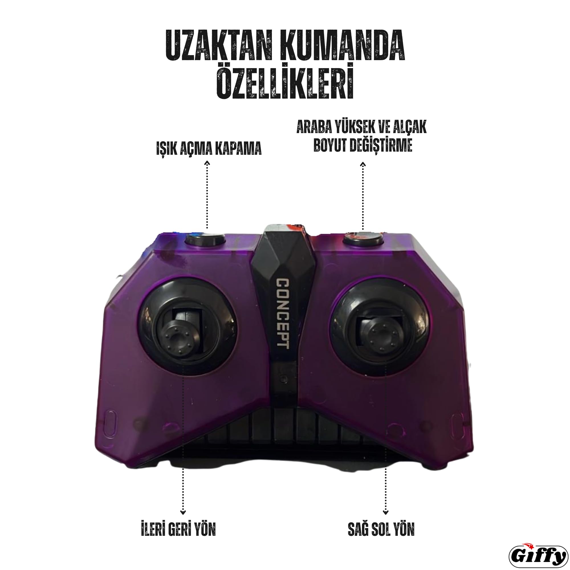 Giffy/Oyuncak Uzaktan ve Bilek Kumandalı Şarjlı Led Işıklı Full Fonksiyon Akrobat Drift Aracı (Yeşil)