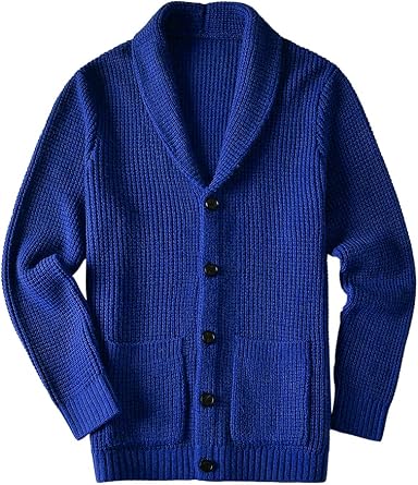 Mens Casual Slim Thick Knitted Shawl Collar Cardigan Sweaters Pockets