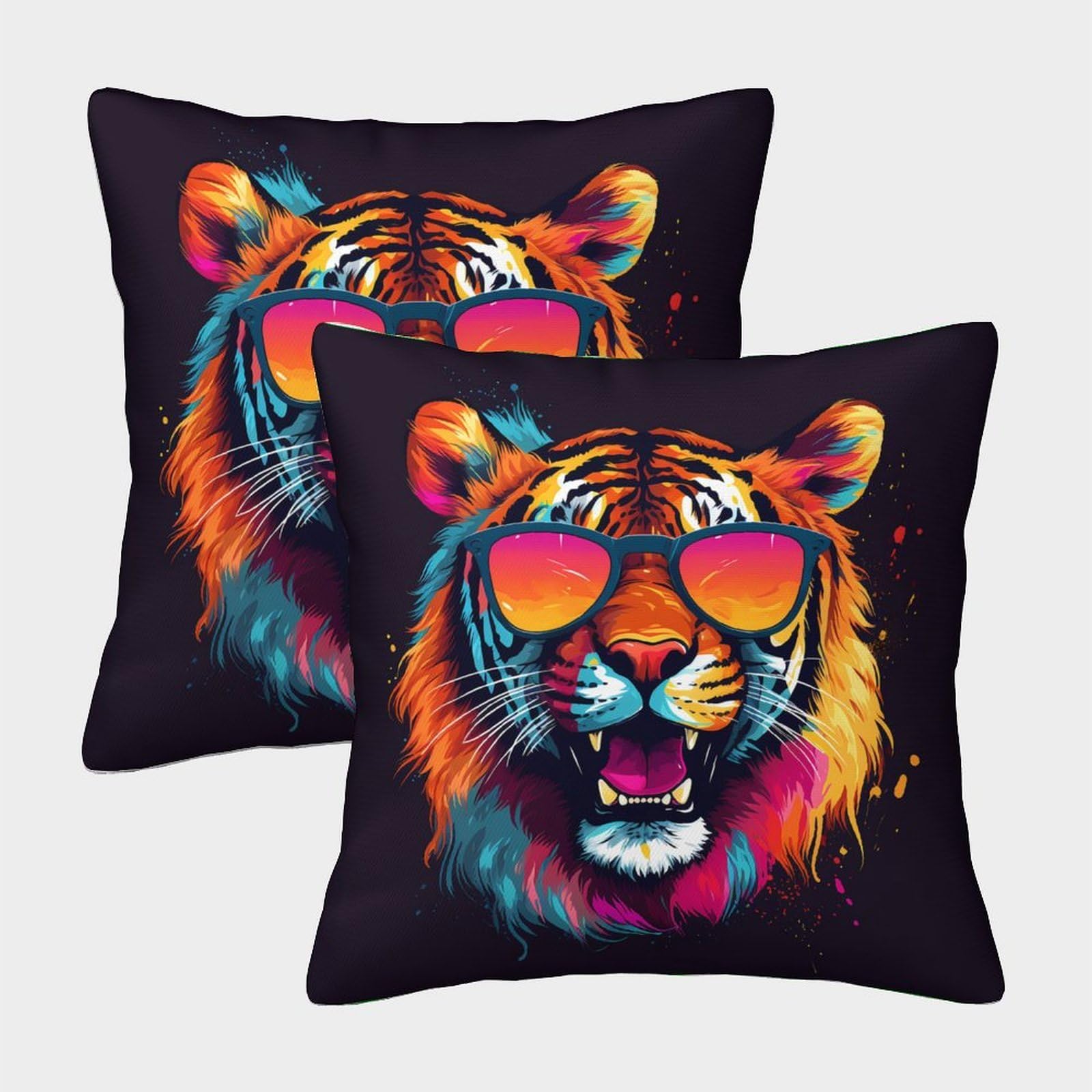 QFVANSIYO 3D Printed Vibrant Tiger Pillowcase Microfiber Bedroom Decor Tiger Print Pillow Cover Soft for Adults 50x50cm
