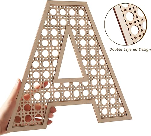 Miniatura 10 de Letras de madera de ratán de 8 pulgadas, letras A de madera para decoración de pared, manualidades, decoración bohemia para baby shower, boda,