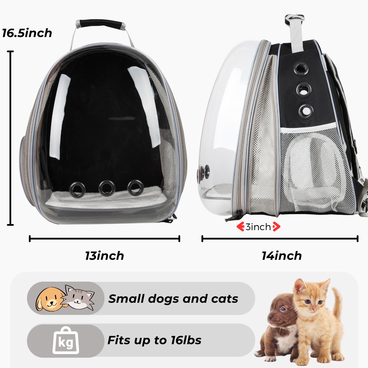 Lollimeow Cat Carrier Backpack, Expandable Bubble Pet Carrier for Cats and Small Dogs, Airline Approved Travel Backpack for Hiking, Walking & Outdoor Adventures - Supports up to 16 lbs - image 3