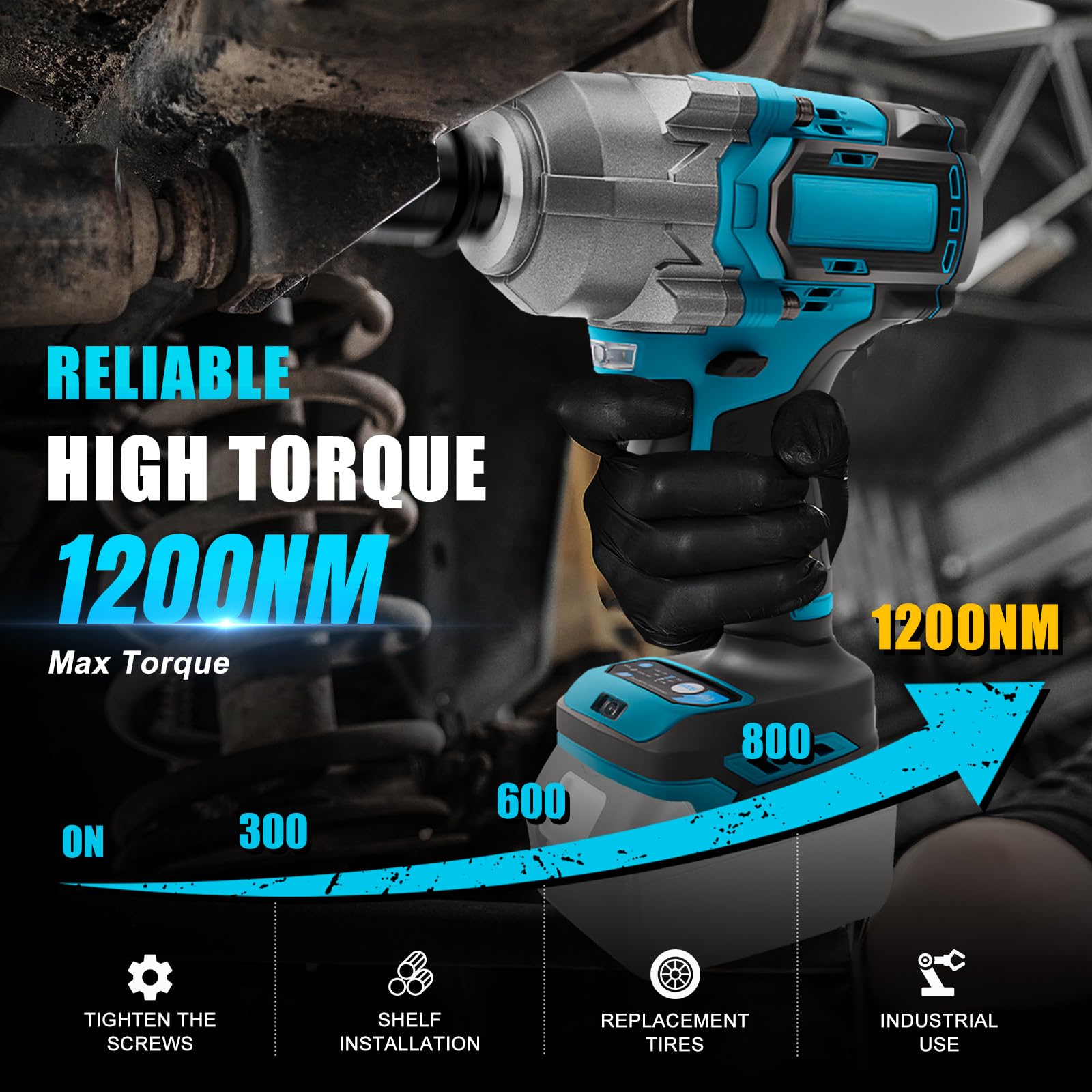1200Nm Akku Schlagschrauber für Makita 18V Akku(Ohne Batterie), 1/2 Zoll Bürstenloser Drehschlagschrauber mit 6 Stecknüsse und LED-Licht, für Gerüstbau, Autoreifen und Automobilmontage
