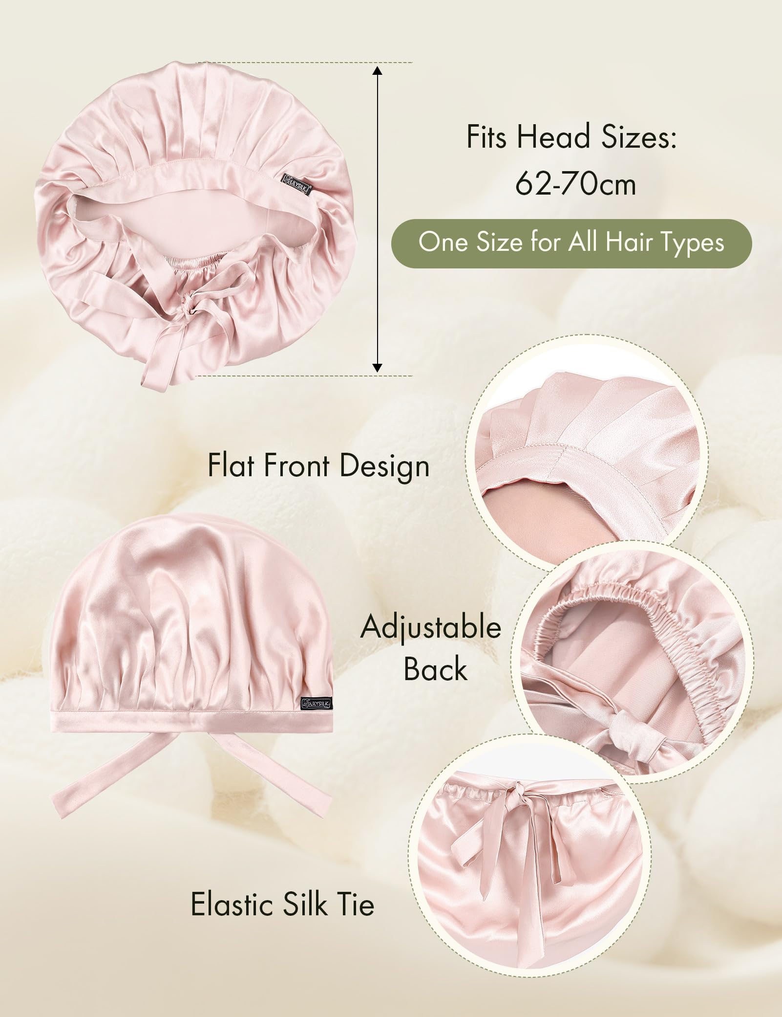 LilySilk 100% Pure Mulberry Silk Sleep Cap for Hair Care Women 19 Momme - Image 3