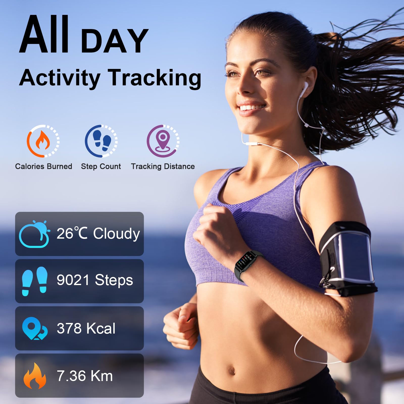 Smartwatch Uomo Donna, 1.57" Orologio Fitness con Effettua/Risposta Chiamate,110+ Sportive Modalità Fitness Tracker, Contapassi/Sonno/Cardiofrequenzimetro, Impermeabil IP68 Smart Watch per Android/iOS