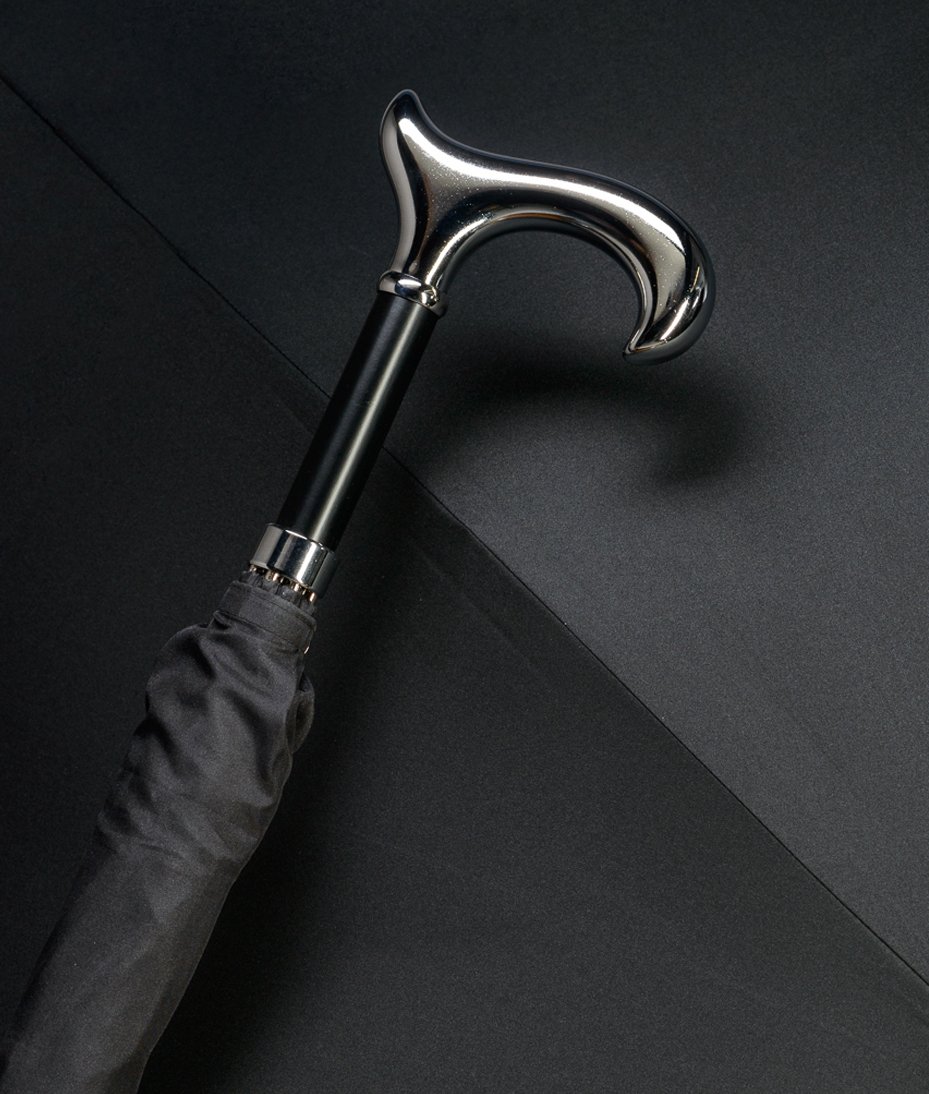 Stützschirm GENTLEMAN Schirm klassisch schwarz, Derbygriff verchromt edel, Gesamtlänge 92 cm