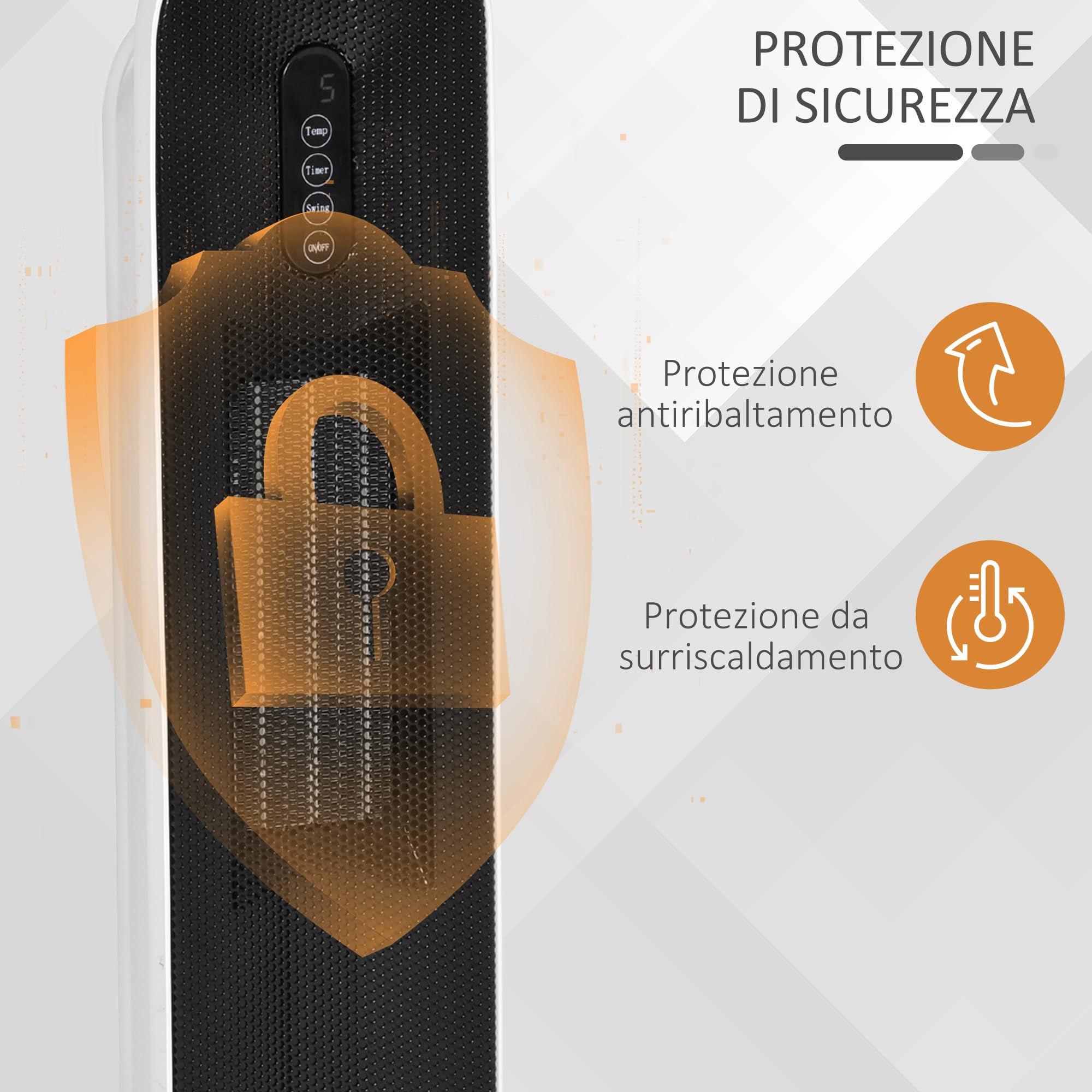 HOMCOM Stufa Elettrica Oscillante con Timer 21x21x63.5 cm Bianco e Nero | Con Telecomando, 2 Modalità, Stufetta Elettrica Basso Consumo in PTC, Protezione da Surriscaldamento e Antiribaltamento