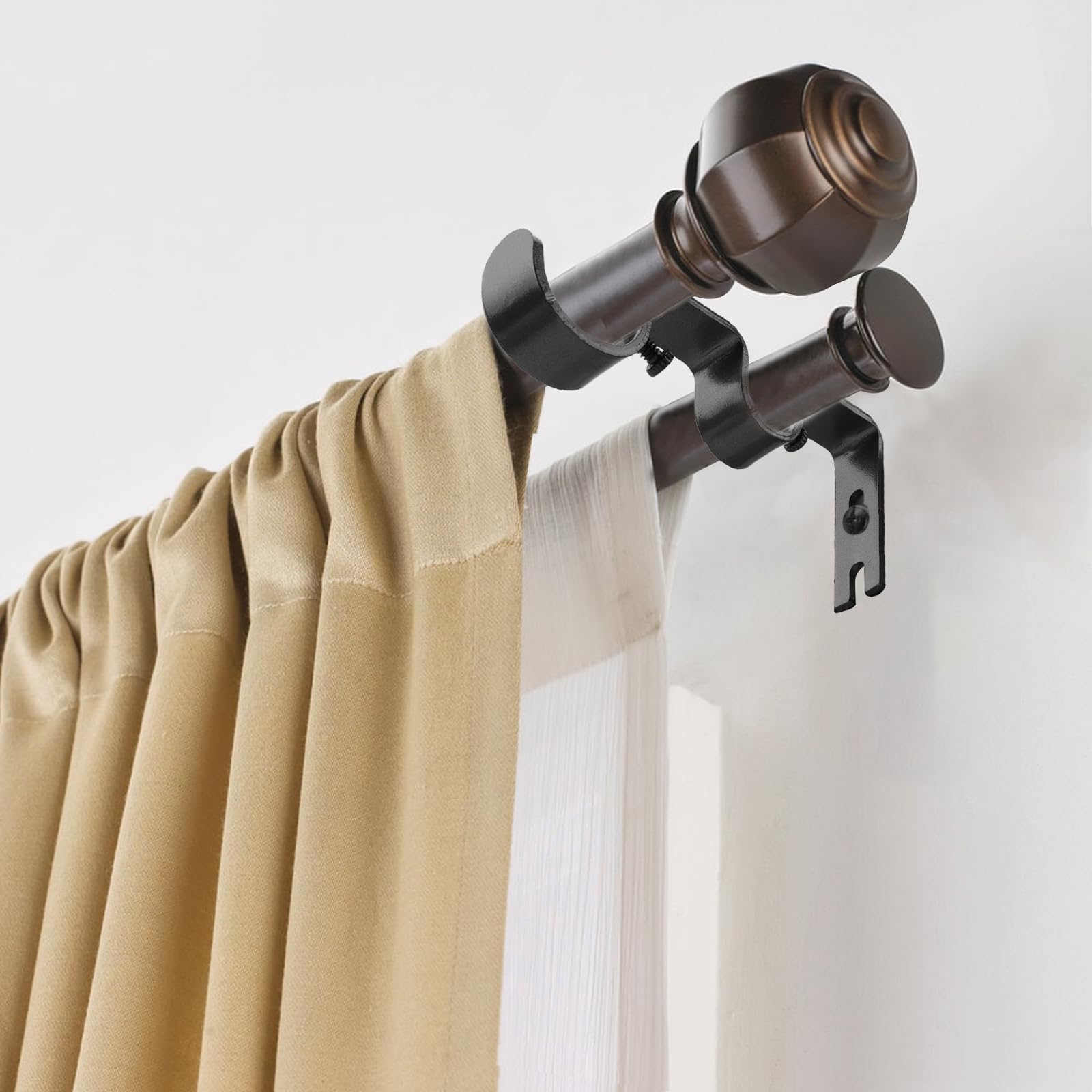 Double Curtain Rod Brackets - Black Wall Mount -6 Double Curtain Rod Brackets - Black Wall Mount -6