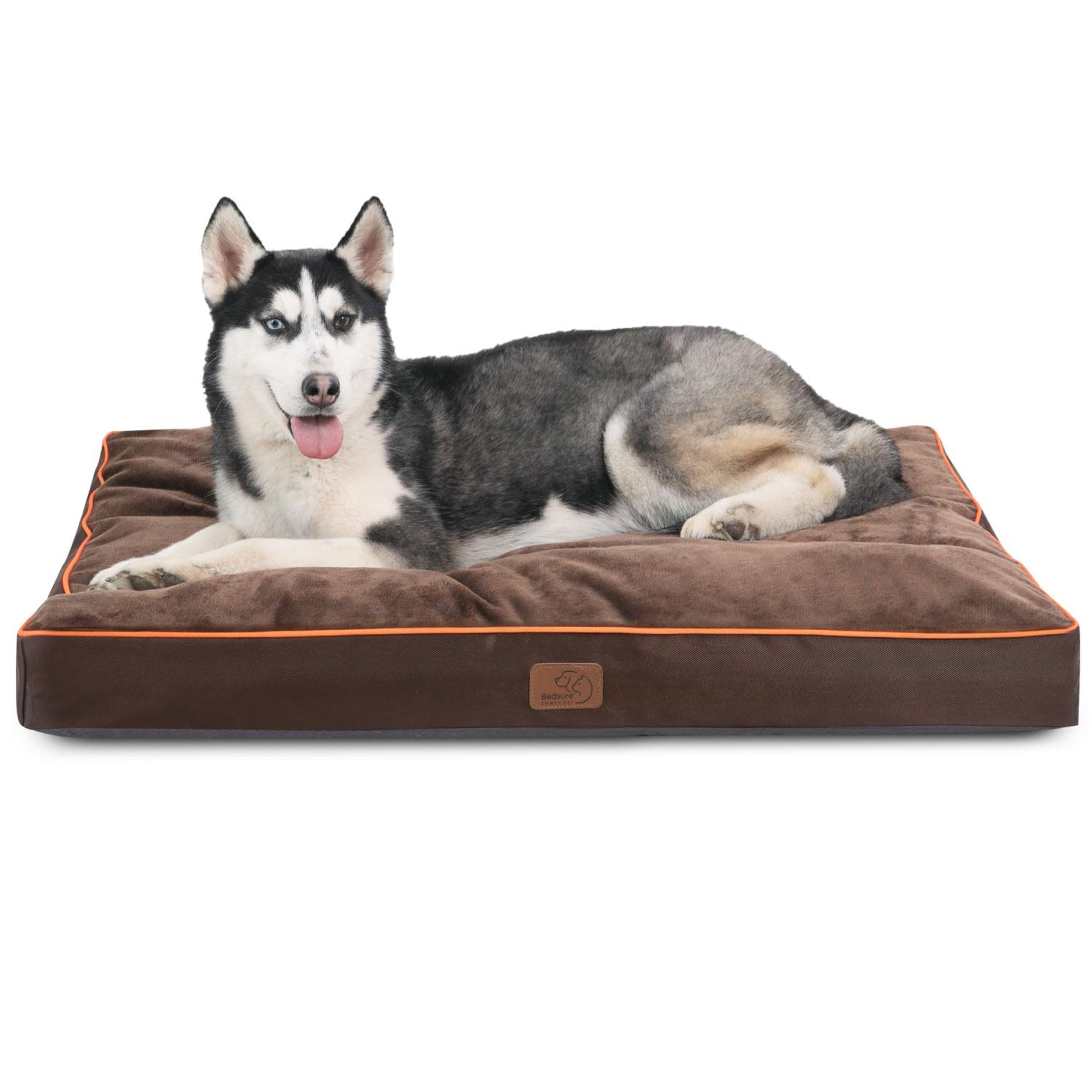 Bedsure Washable Dog Beds Large Sized Dog - 3 Inch Thicken Up to 80lbs Pet Mat Pillows with Removable Washable Cover, Brown