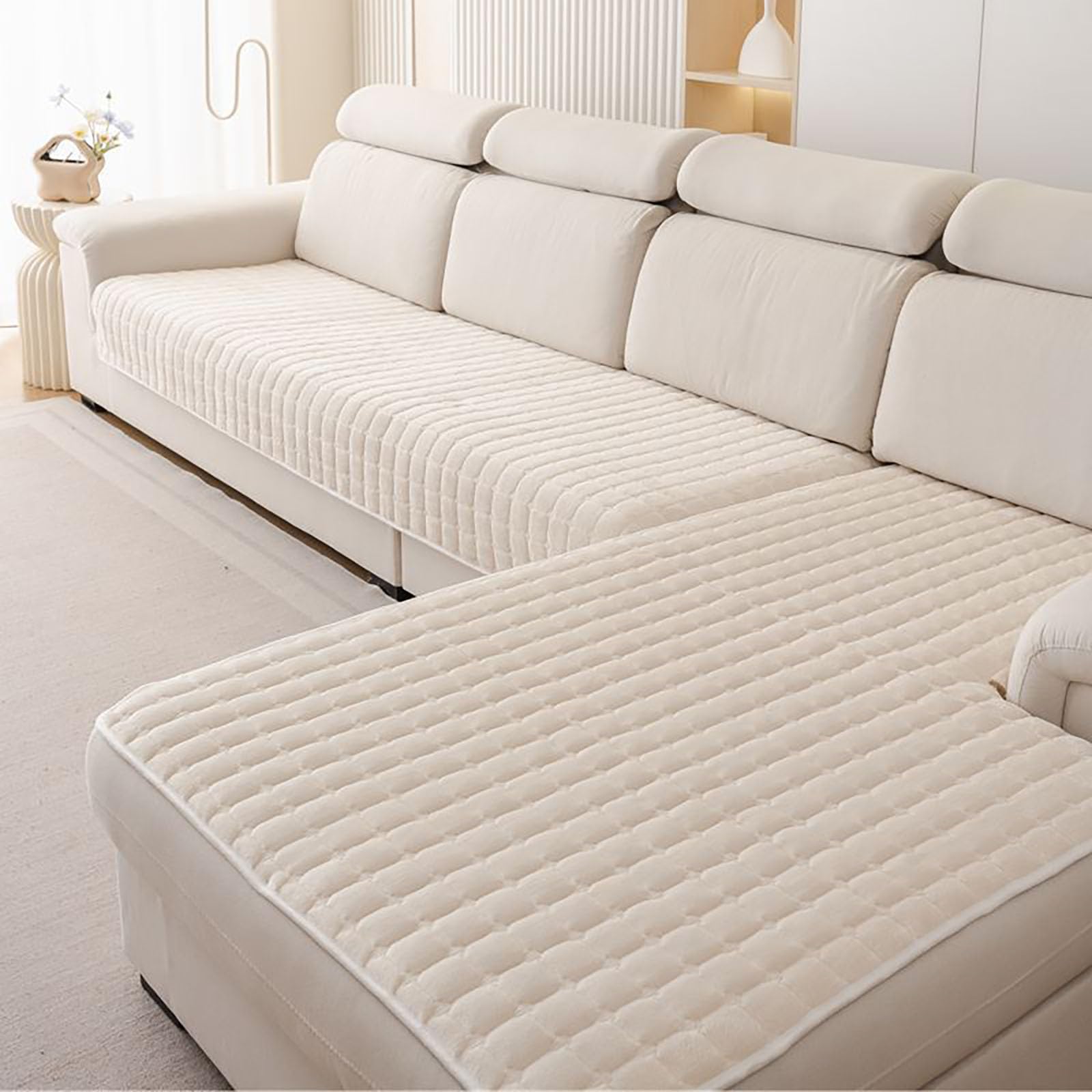 Soft Flannel Sofa Cover, Sofa Cover 1, 2, 3, 4-Seater, Couch Cover Sofa Blanket L-Shaped Corner Throw Blanket Anti-Slip for Living Room Washable,beige,110 * 210cm