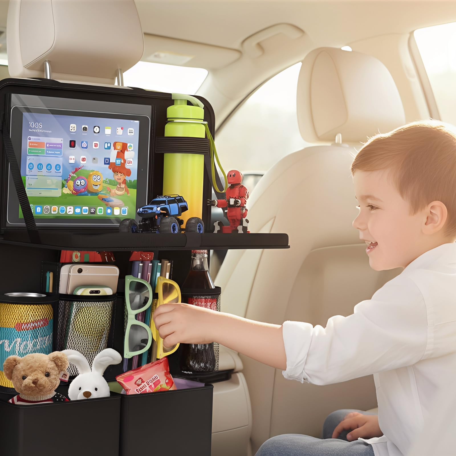 2 Stück Auto Organizer, Rückenlehnenschutz Autositz Organizer mit Tablet Tasche, Große Aufbewahrungstasche Sitzschutz Kick-Matte Leicht Zu Reinigen, Wasserdichter für Rücksitz Organizer