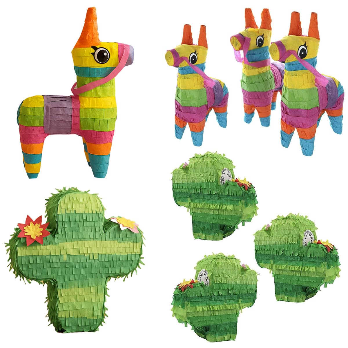 GIFTEXPRESS 8 Pack Mini Donkey Cactus Piñatas -Cinco De Mayo, Rainbow Party Fiestas, Taco, Llama Birthday, Carnival, Classroom & Table Centerpiece Party Favors