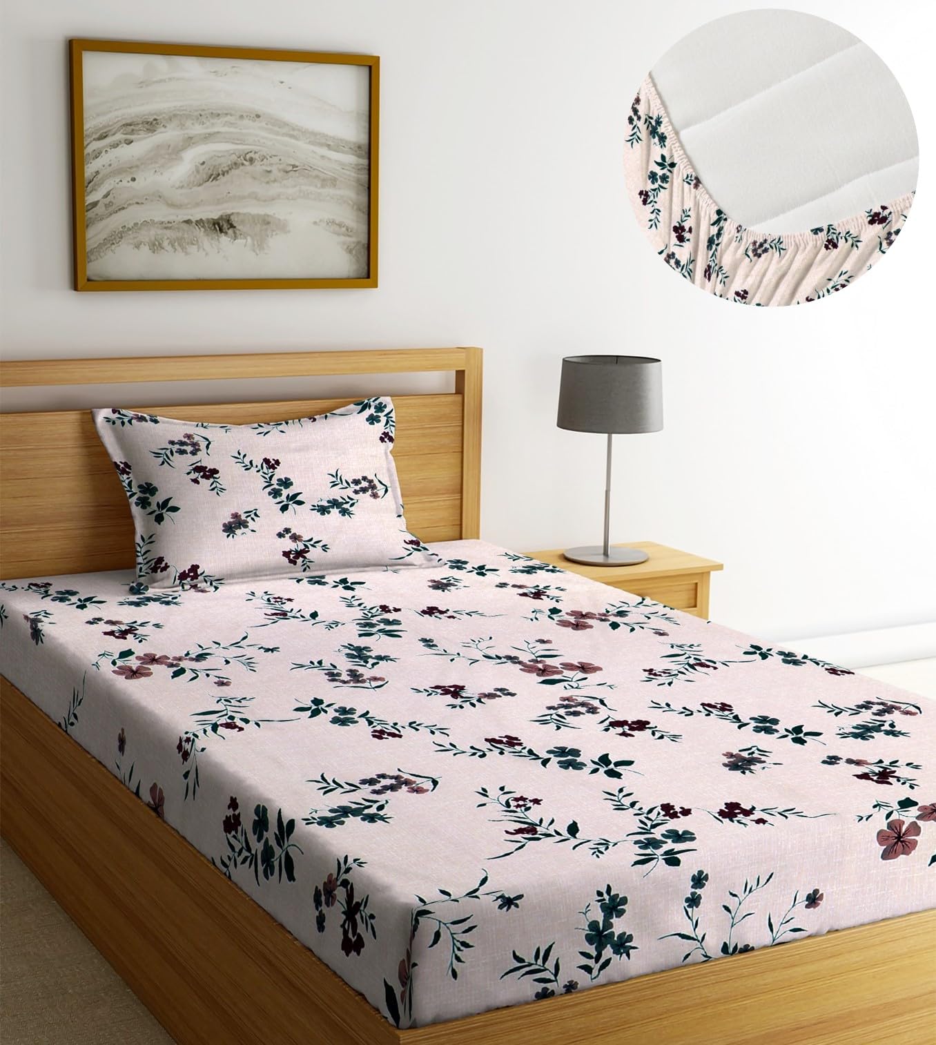NHD HOME Premium Microfiber Elastic Fitted Bedsheets with 1 King Size Pillow Covers | Single Mattress Bed with All Around Elastic 200 TC Supersoft | Size - 72 x 36 +6 inches |Beige & Green (B0CSX7HRCS) Amazon Price History, Amazon Price Tracker