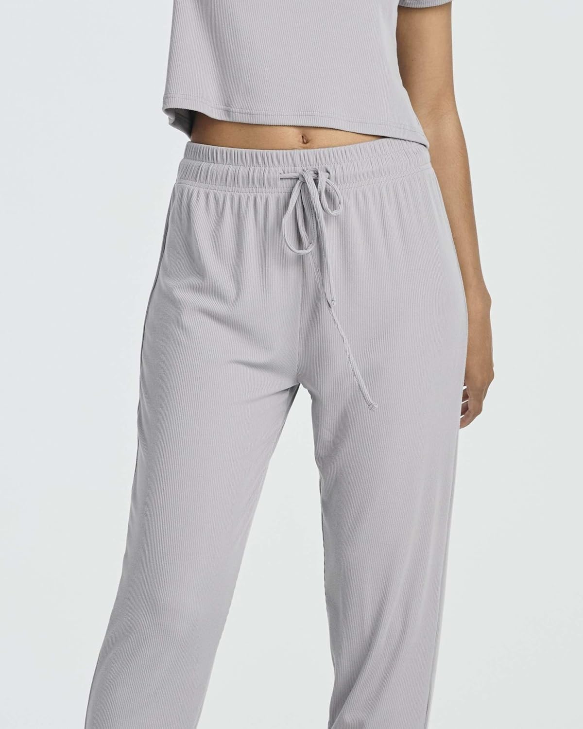 Real Essentials 2 Pack: Women's Ribbed Knit Lounge Sets – Short Sleeve Top with Jogger Sweatpants - Image 5