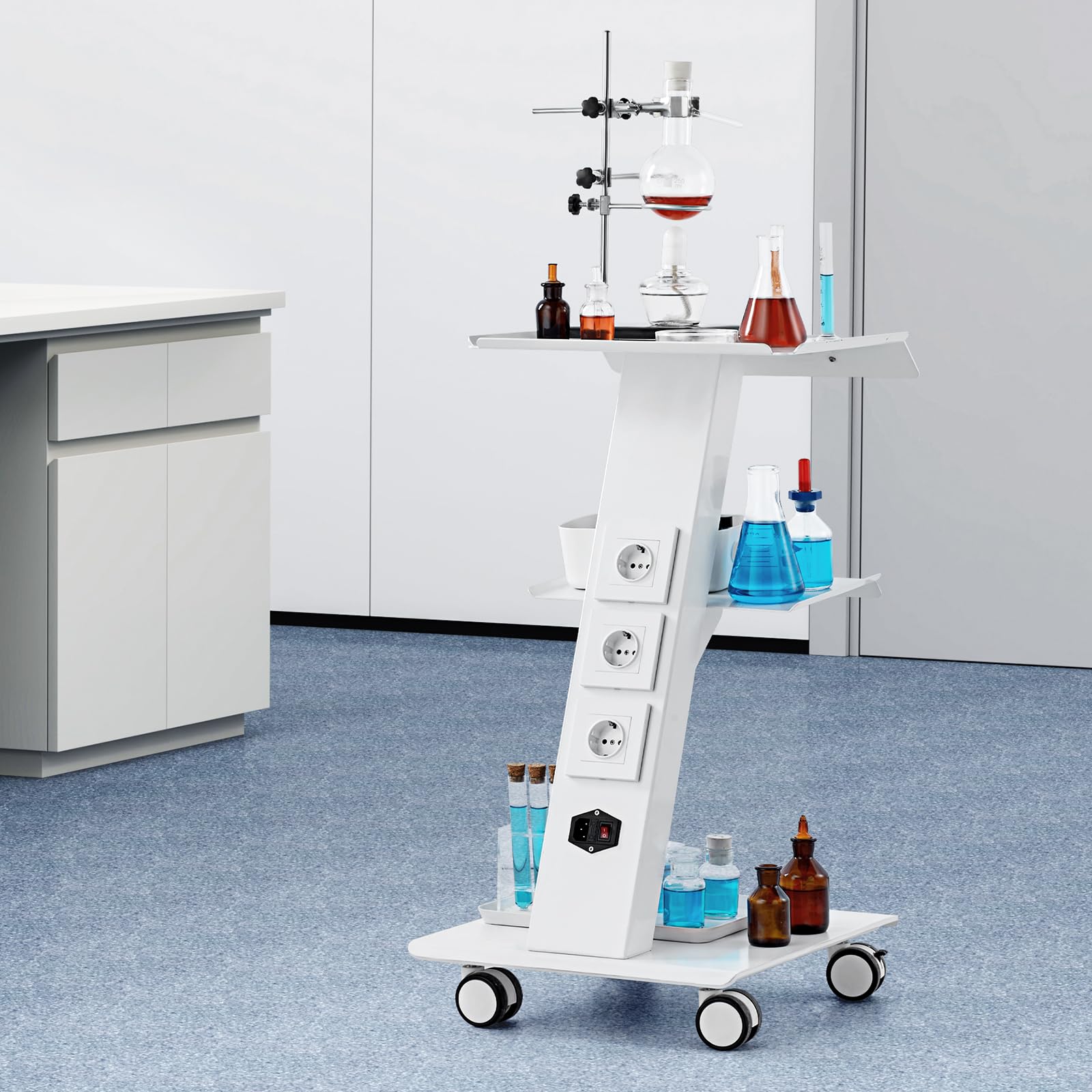 VEVOR Carrello da laboratorio 3 strati con presa integrata ruote girevoli portata 100 kg