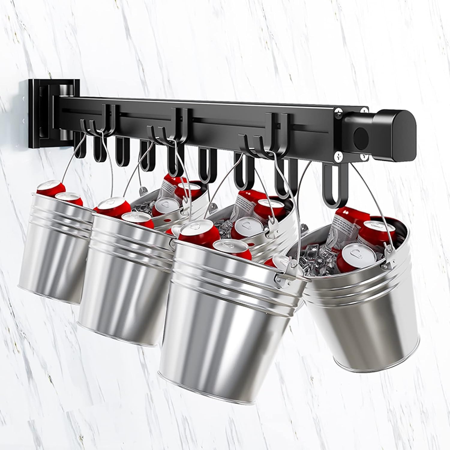 Wall Mounted Clothes Drying Rack, Retractable 360° Rotating Airer, Foldable Space-Saving Aluminium Clothes Hanger for Balcony, Laundry, Bathroom - Black Indoor Clothes Stand