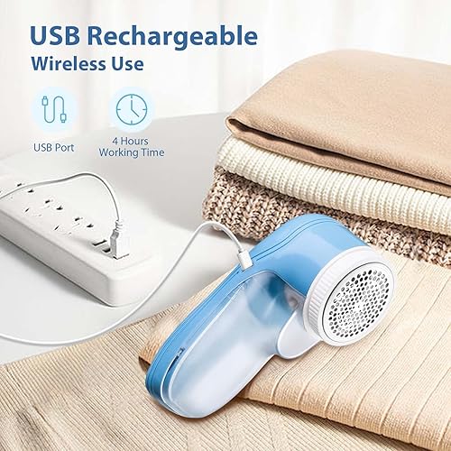 Miniatura 5 de Afeitadora de tela removedor de pelusa eléctrico afeitadora de pelusa con 3 cuchillas reemplazables USB recargable afeitadora de suéteres afeitadora