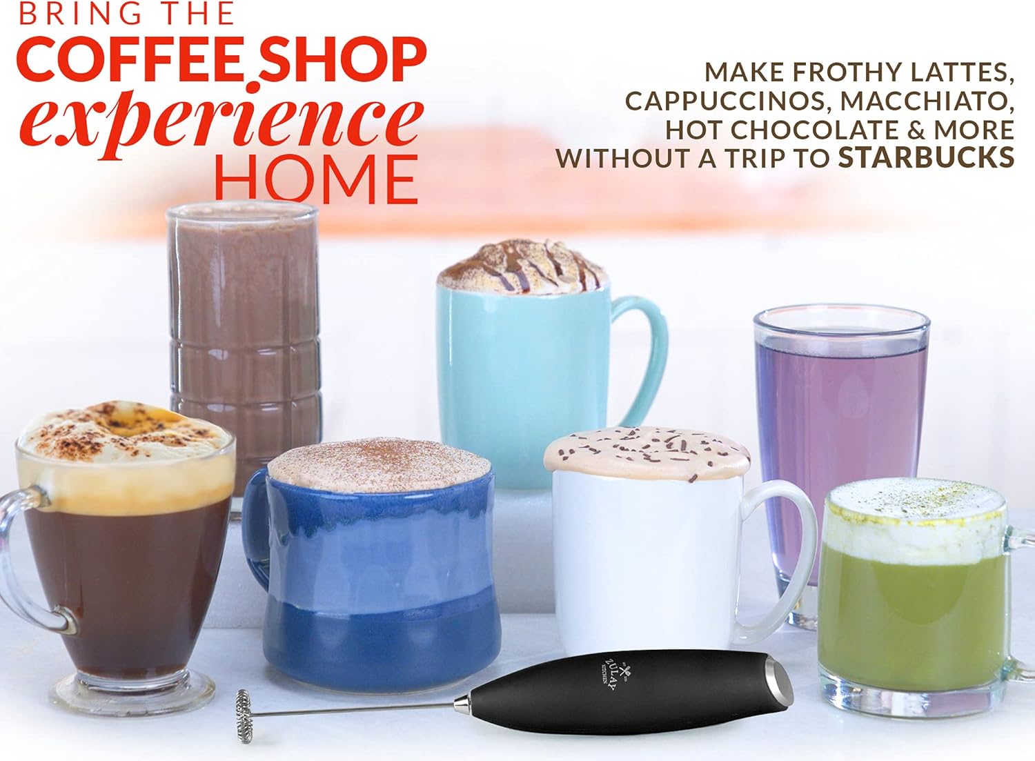 Zulay New Titanium Motor Milk Frother (Without Stand) - Handheld Frother Whisk, Milk Foamer Frother, Mini Blender and Electric Mixer for Coffee, Frappe, Latte, Matcha, Budget No Stand - Black: Home & Kitchen