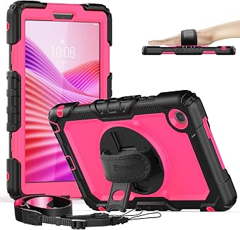 timecity Tablet Case for Lenovo Tab K9/ Tab One 8.7 inch 2025 TB305XU/ TB305FU Drop-Proof Protection Cover with 360 Rotate Kickstand & Shoulder Strap & Screen Protector & Stylus Holder - Rose