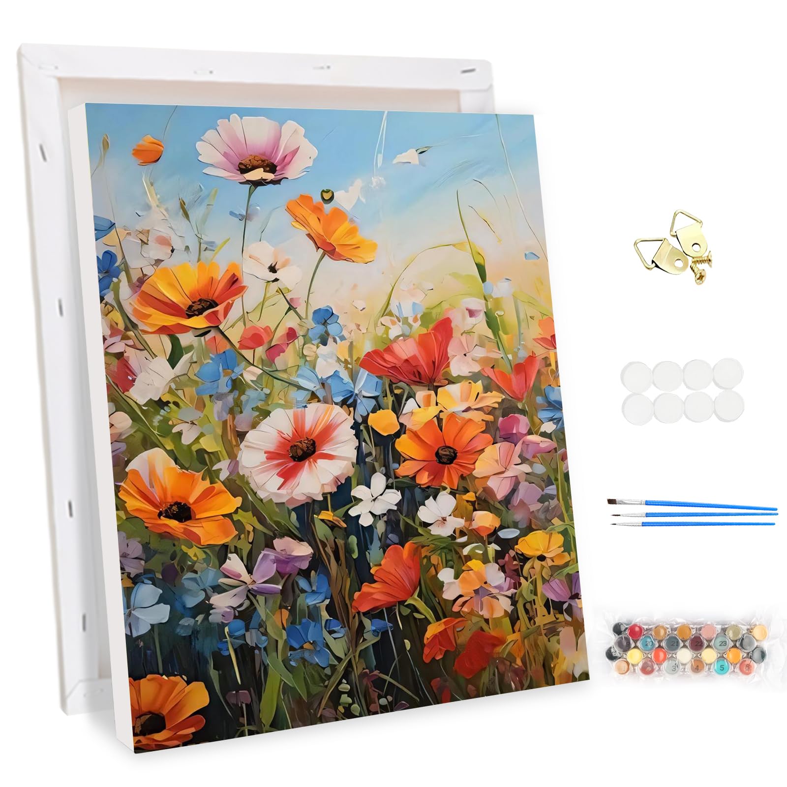 MEIYUDA Pintar por Numeros Adultos con Marco Inflorescencia Flor, DIY Painting by Numbers Kits Cuadros por Numeros, Pintura de Bricolaje Sobre Lienzo con Pinceles Decoración para el Hogar 30x40cm