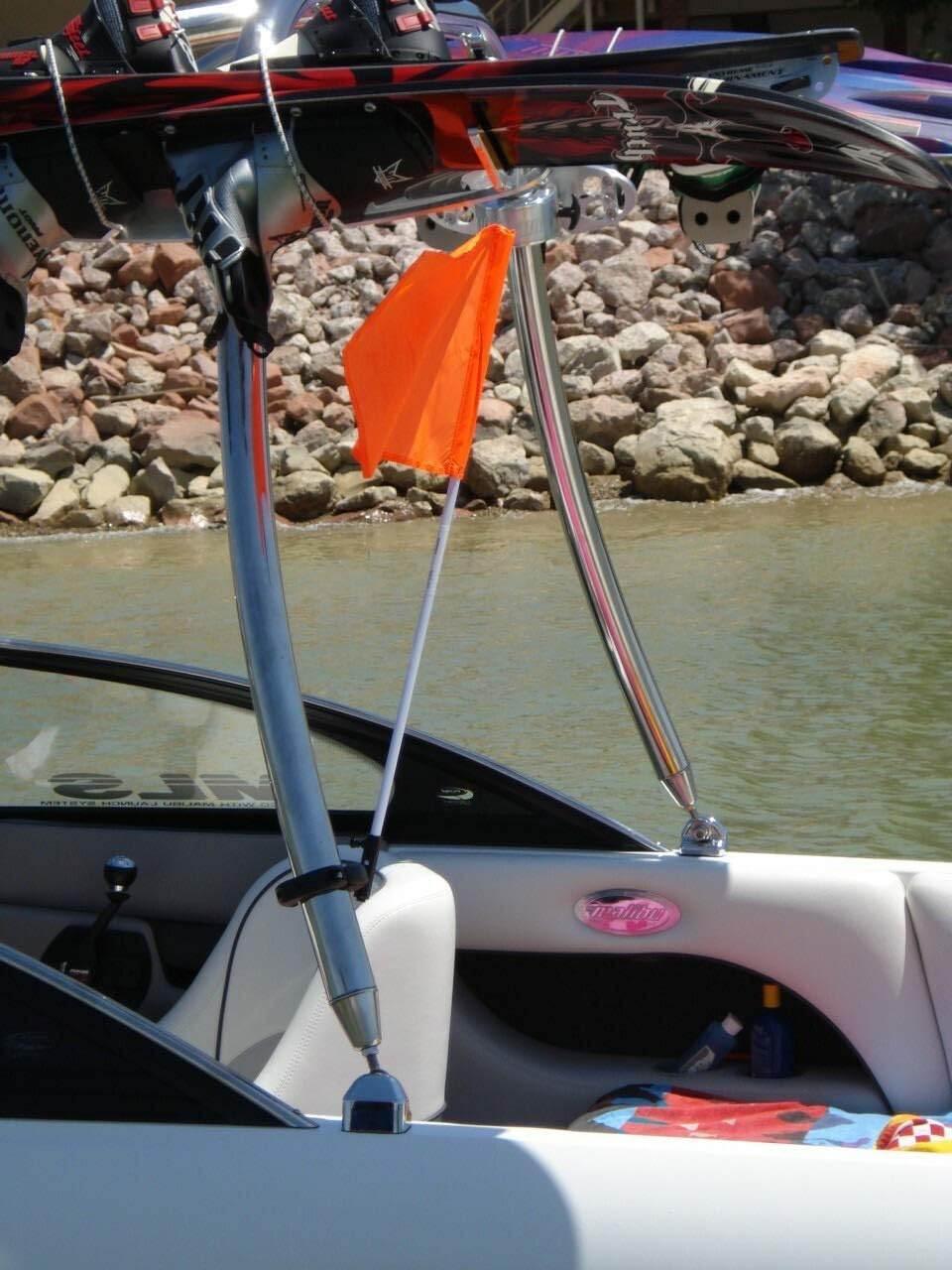Buddy Tower Mounted Rotating Skier Down Flag Holder with Free Floating Orange Safety Flag