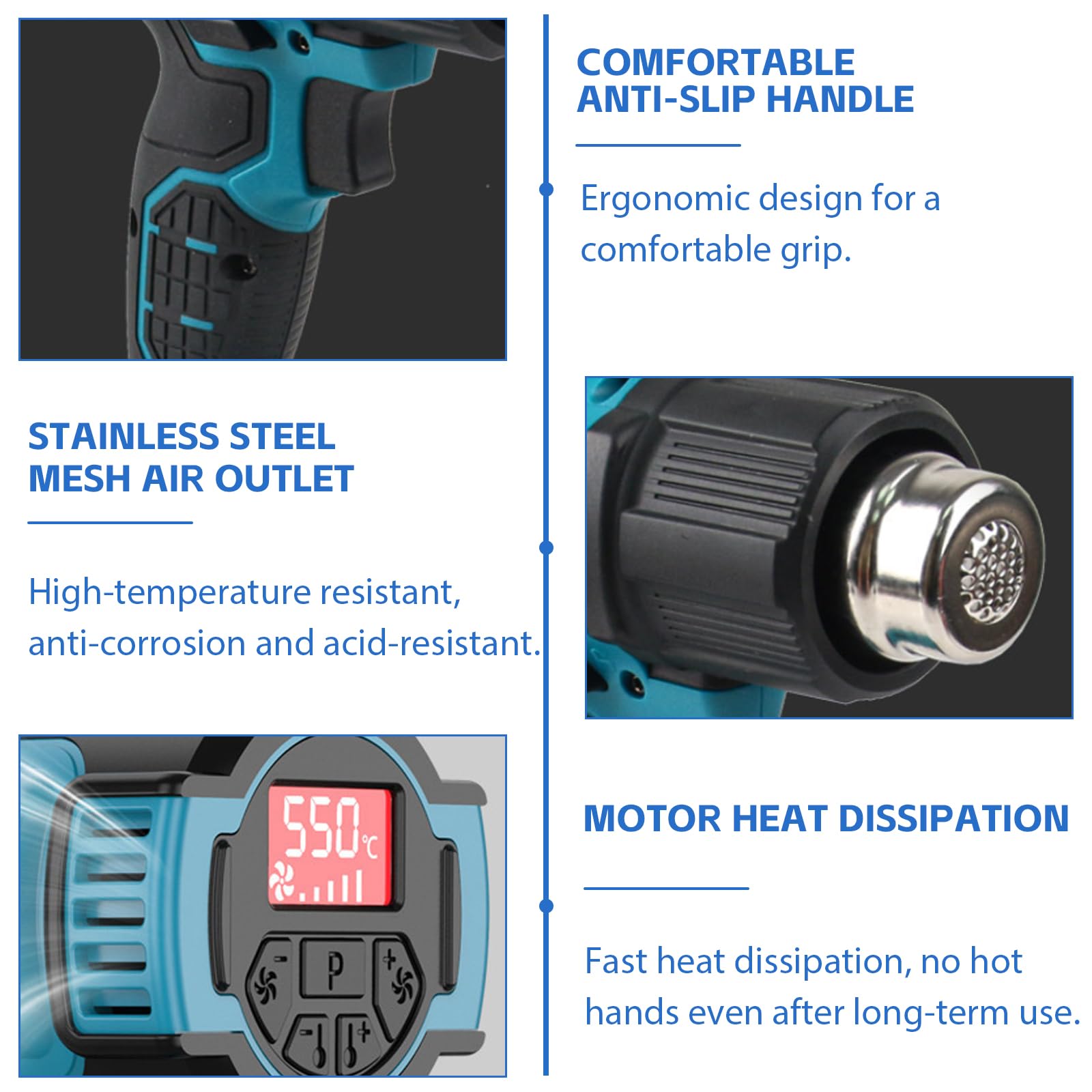 Pistolet à air chaud sans fil Bosch 18 V 50-550 °C écran LCD 4 buses acier inoxydable température réglable contrôle air