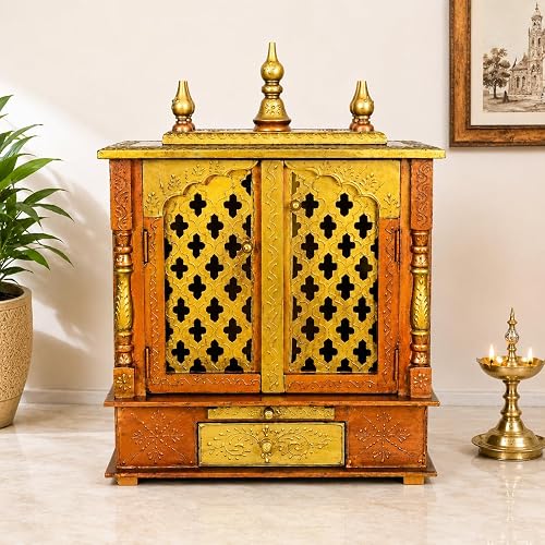 Home and Bazaar Wooden Temple Rajasthani Ethnic Handcrafted Mandir, Pooja Ghar M