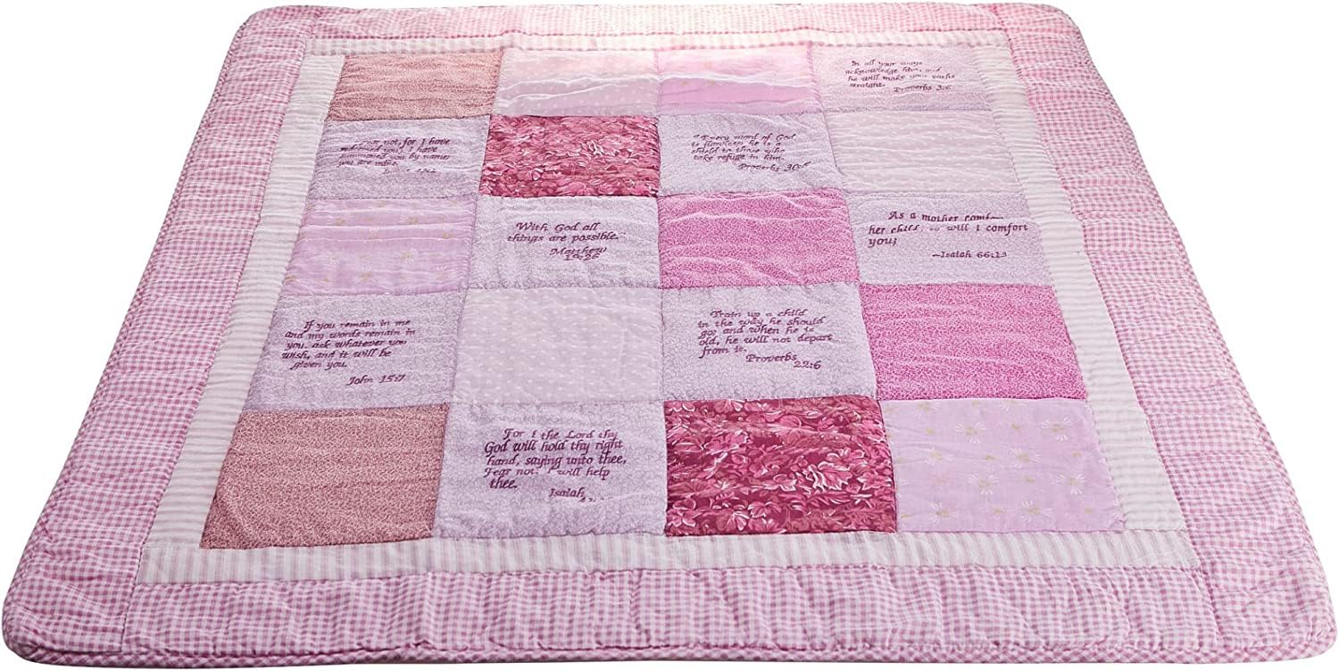 COMFORT IN THE WORD ® Embroidered Scripture Baby Quilt, Pink