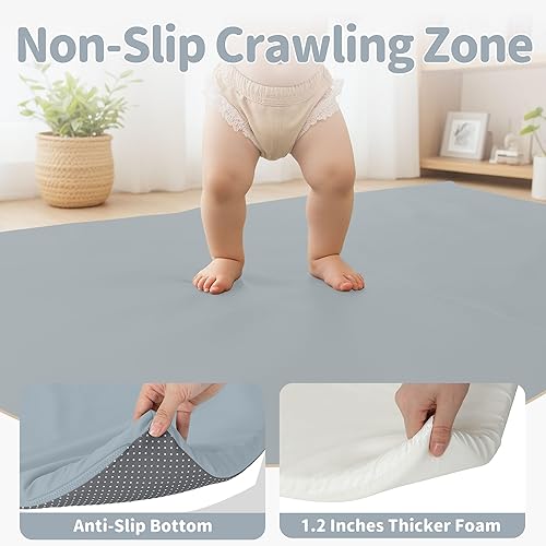 Miniatura 6 de Alfombrillas plegables de juego para bebé, de piel vegana, de 1.5 pulgadas, extra gruesa, para niños, para corralito, impermeable, para viajes, con
