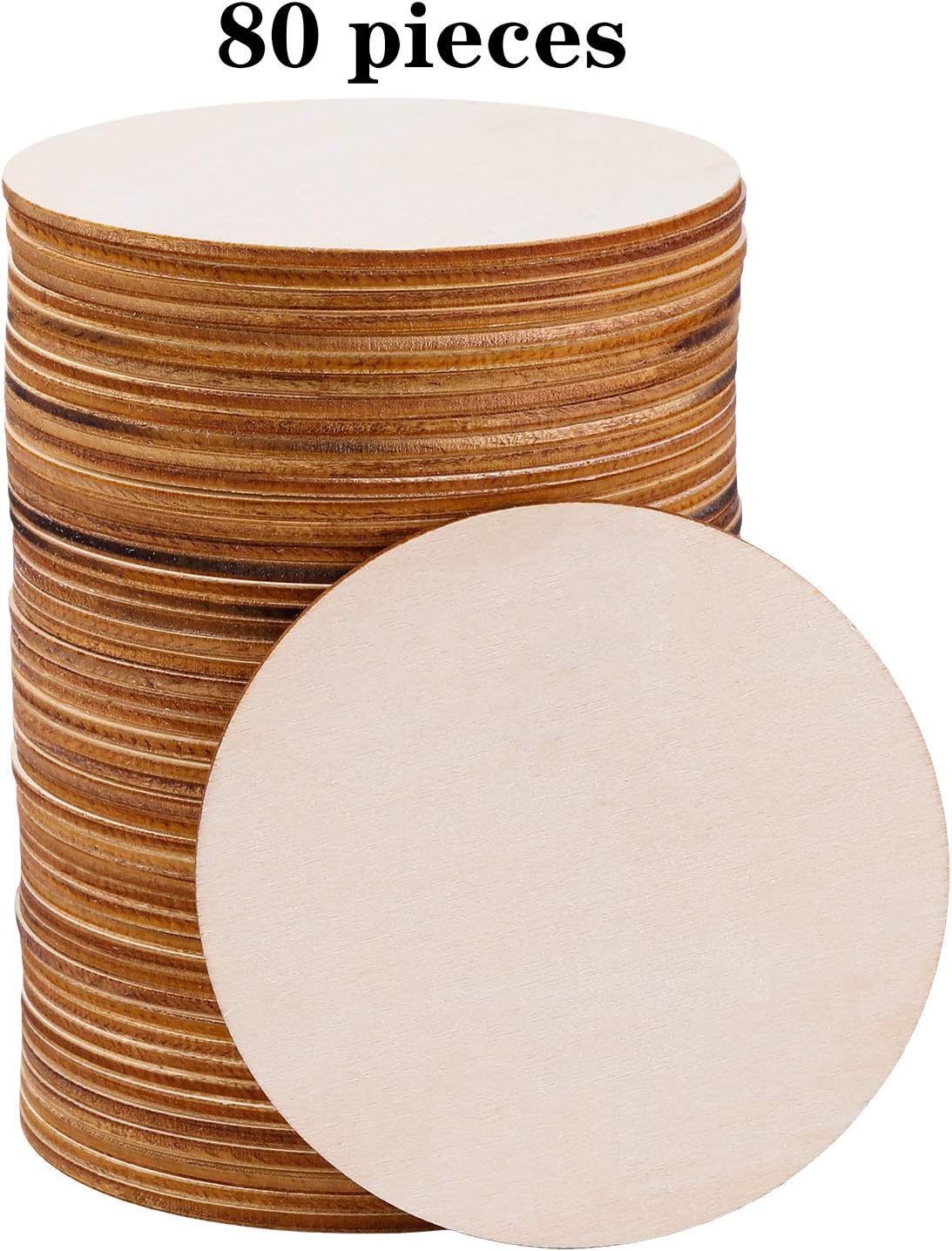 Motarto 80 Pieces 4 Inch Wooden Circles for Crafts Unfinished Wood Circle Wood Pieces Blank Wood Slices for Coasters and DIY Home Decor