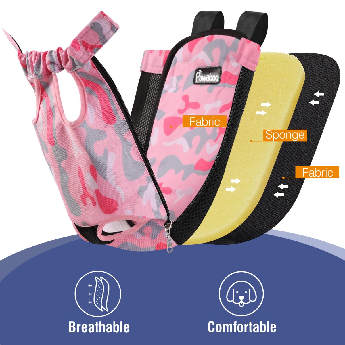Pawaboo Sac de Transport de Voyage Sac à Dos de Transporteur Ventral Poitrine pour Petit Chien Chiot Chat pour Traveling Hiking Camping etc. Grande Taille, Camouflage Rose