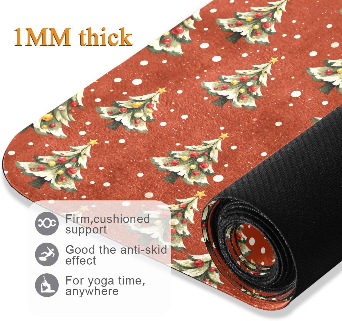 ALAZA Watercolor Christmas Tree Pattern Yoga Mat Non Slip Fitness Exercise Mat, Workout Mat for Yoga, Pilates and Floor Exercises