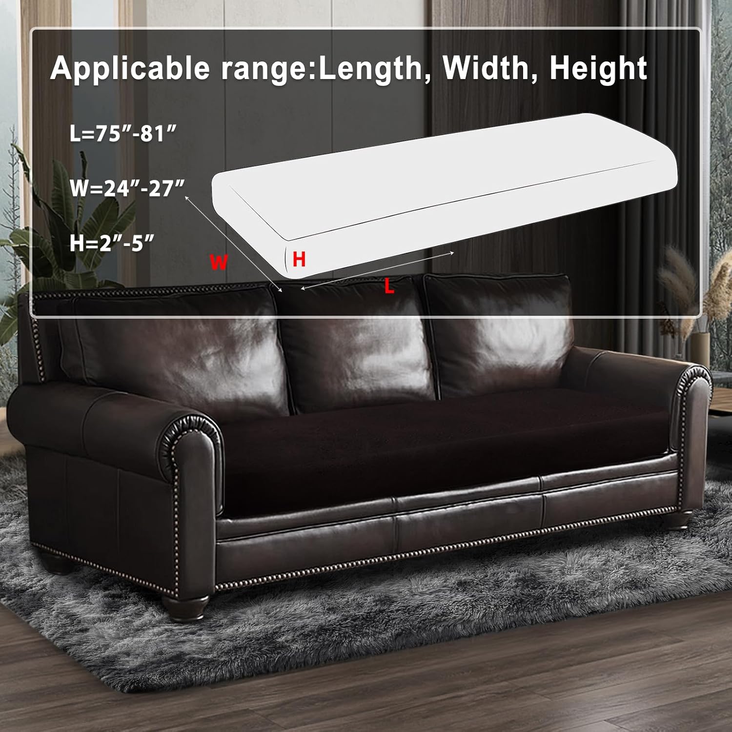 Leather Look Couch Cushion Covers Sofa Seat Slipcovers Sets Couches Furniture Protector for Sectional Armchair Loveseat Pets Kids Stretch Spandex Fabric (1 Cushion XL Sofa, Chocolate)