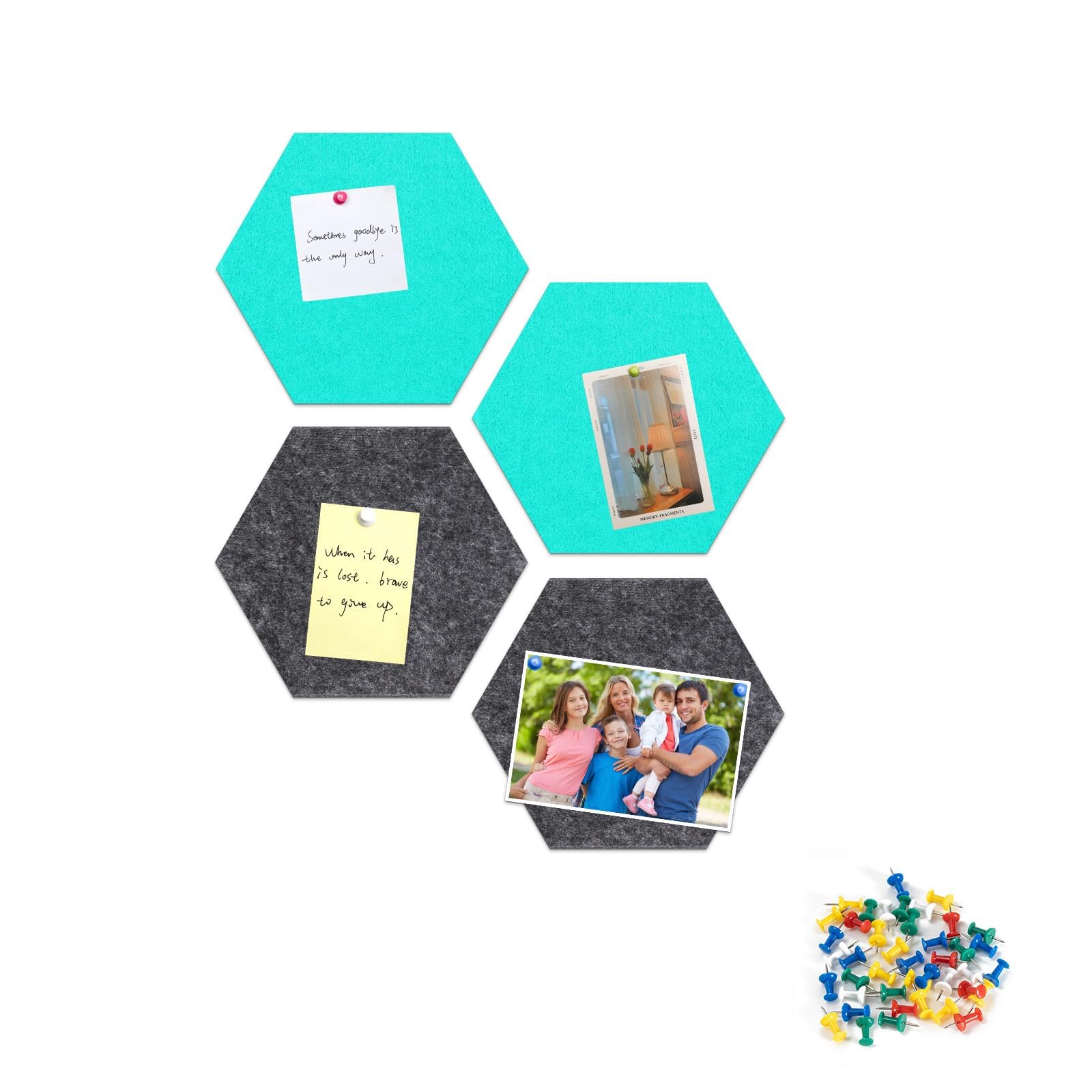 Uoisaiko 30cm Hexagon Felt Pin Board Pack of 4 Bulletin Board Notice Boards for Home Office Kitchen Felt Wall Tiles for Photos Memos - Image 4