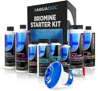 AquaDoc Bromine Hot Tub Starter Kit - Complete Spa Chemicals with Tablets, Booster, pH Balancers & Test Strips for Crystal Clear Water