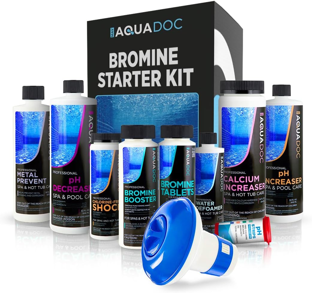 Aquadoc Bromine Hot Tub Starter Kit for Spas, Complete Spa Maintenance Kit with Bromine Tablets & Complete Hot Tub Chemicals Starter Kit with All Spa Chemicals for Hot Tub Kit for pH Water Balance