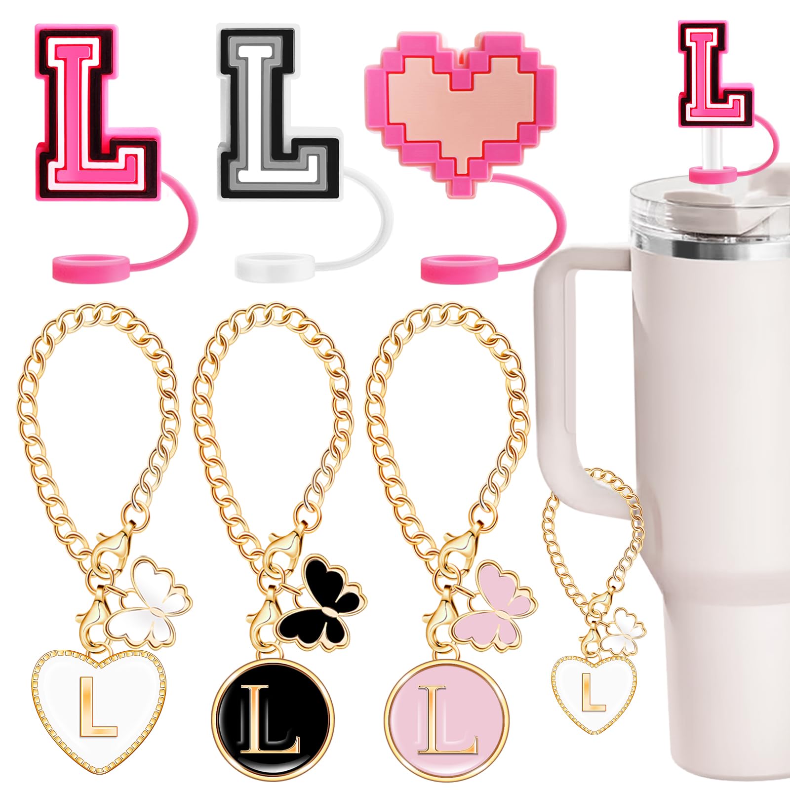 Compatible with Stanley Cup Accessories, Straw Cover Cap for Stanley Cup 30&40 Oz,Letter Charms for Stanley Cups, Straw Toppers for Stanley Tumbler