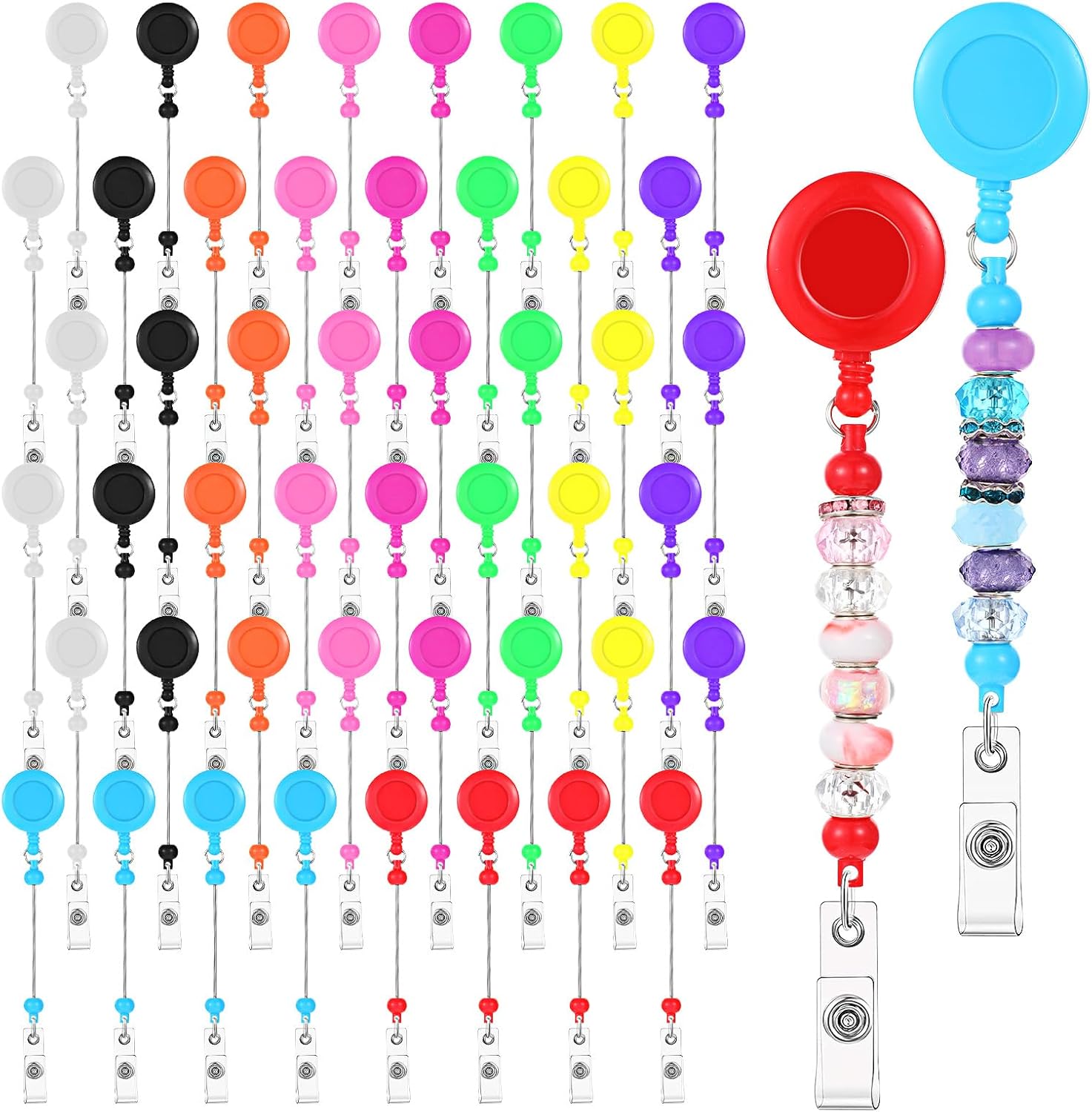 YUXIANLB 50PCS Beadable Badge Reels, Beaded Blank Bars Bulk Retractable ID Name Badge Reel with Belt Clip, DIY Beadable Items Badges Reels Making Kits DIY Gift for Nurse Teacher Students Worker