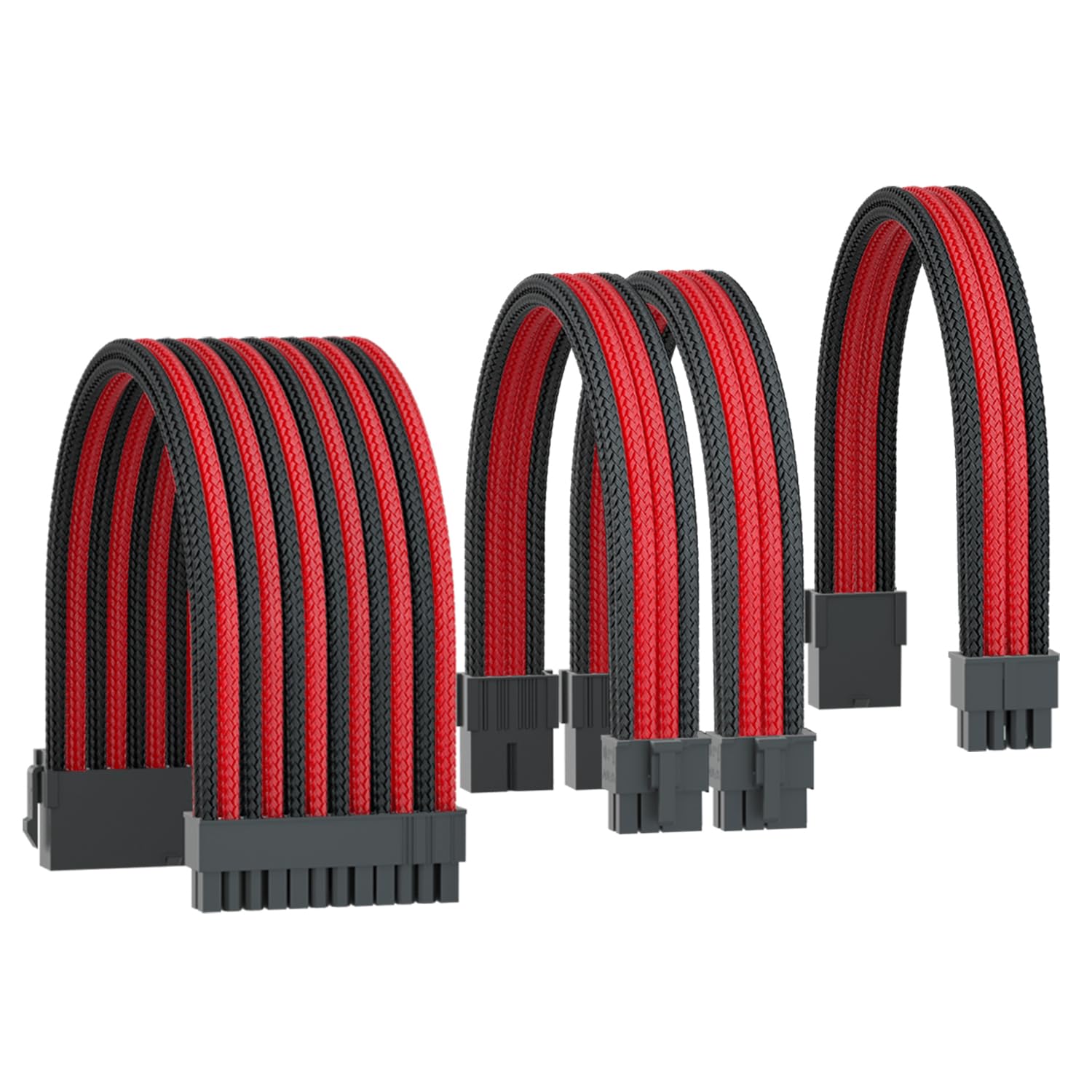 PSU Cable Extension,18AWG Power Supply Cable Extension with Cable Combs,24Pin ATX/8Pin EPS/2x8Pin PCI-E,Black Connector(Black/Red)
