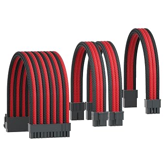 PSU Cable Extension,18AWG Power Supply Cable Extension with Cable Combs,24Pin ATX/8Pin EPS/2x8Pin PCI-E,Black ConnectorBlack/Red